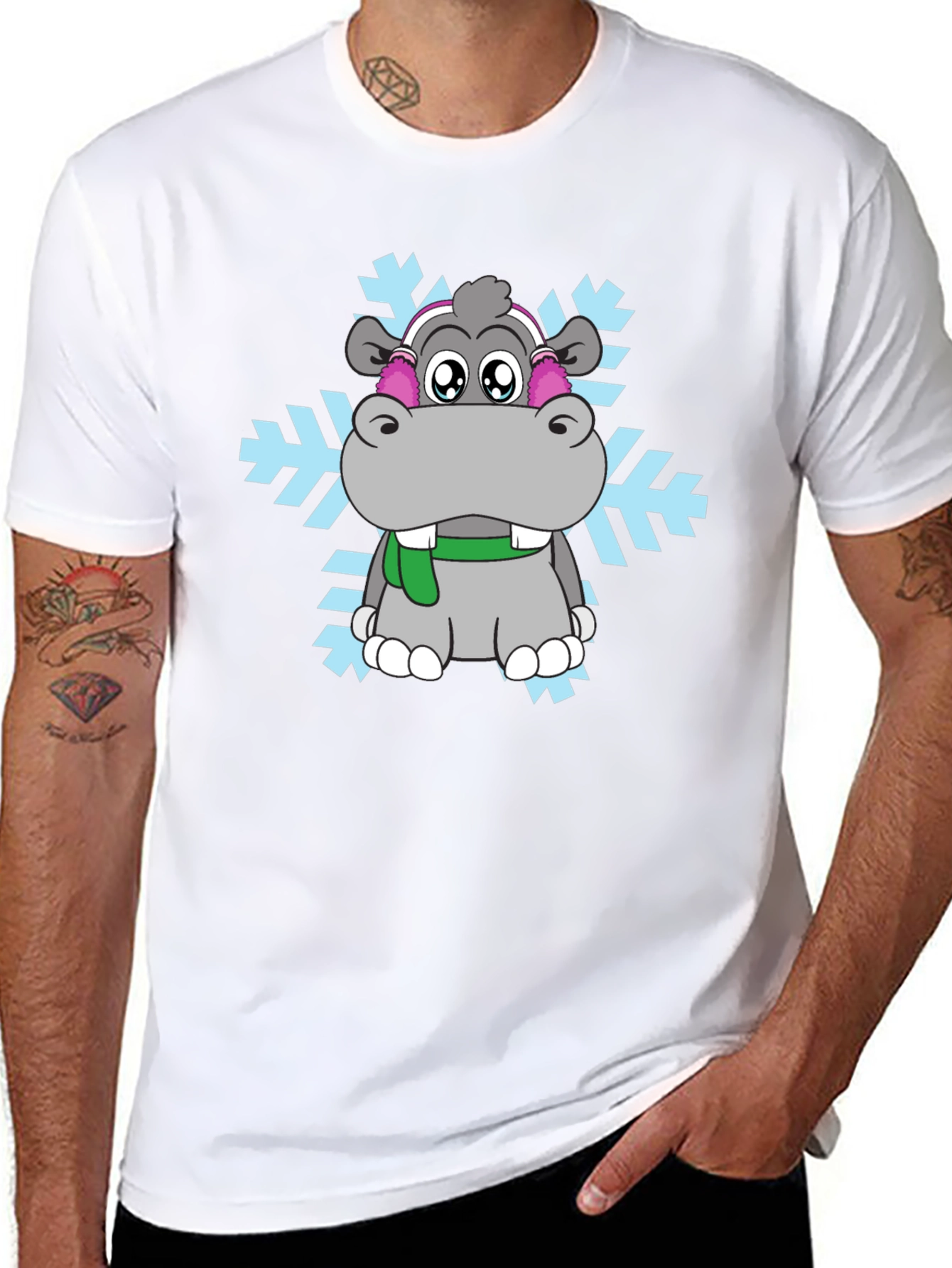 Hippo Snowflake Graphic Tee - Winter Holiday Shirt