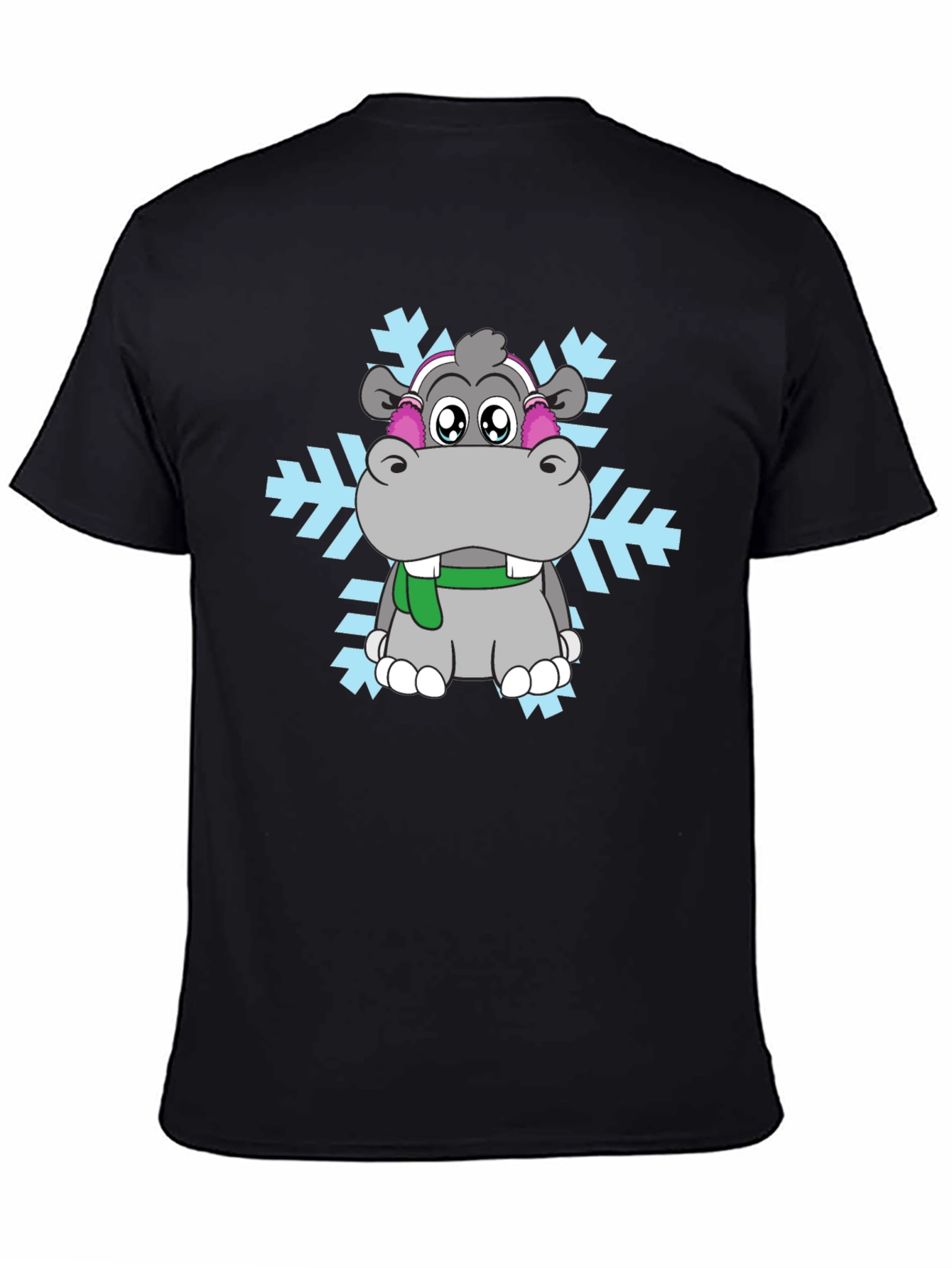 Hippo Snowflake Graphic Tee - Winter Holiday Shirt