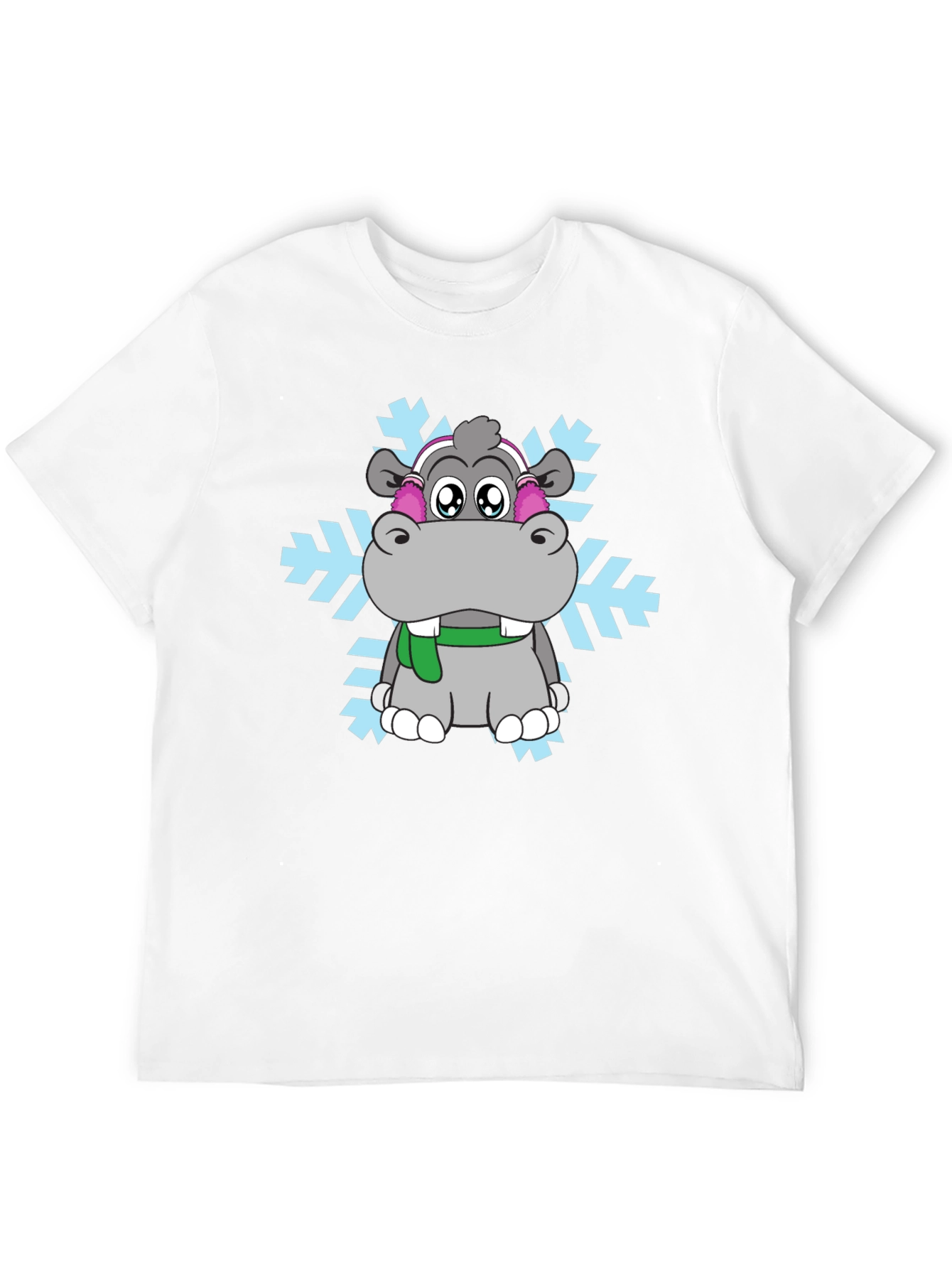 Hippo Snowflake Graphic Tee - Winter Holiday Shirt