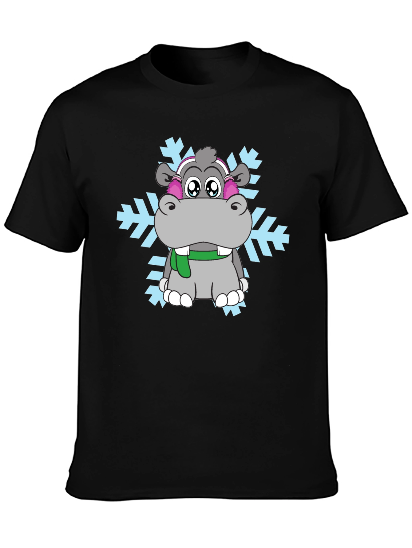 Hippo Snowflake Graphic Tee - Winter Holiday Shirt