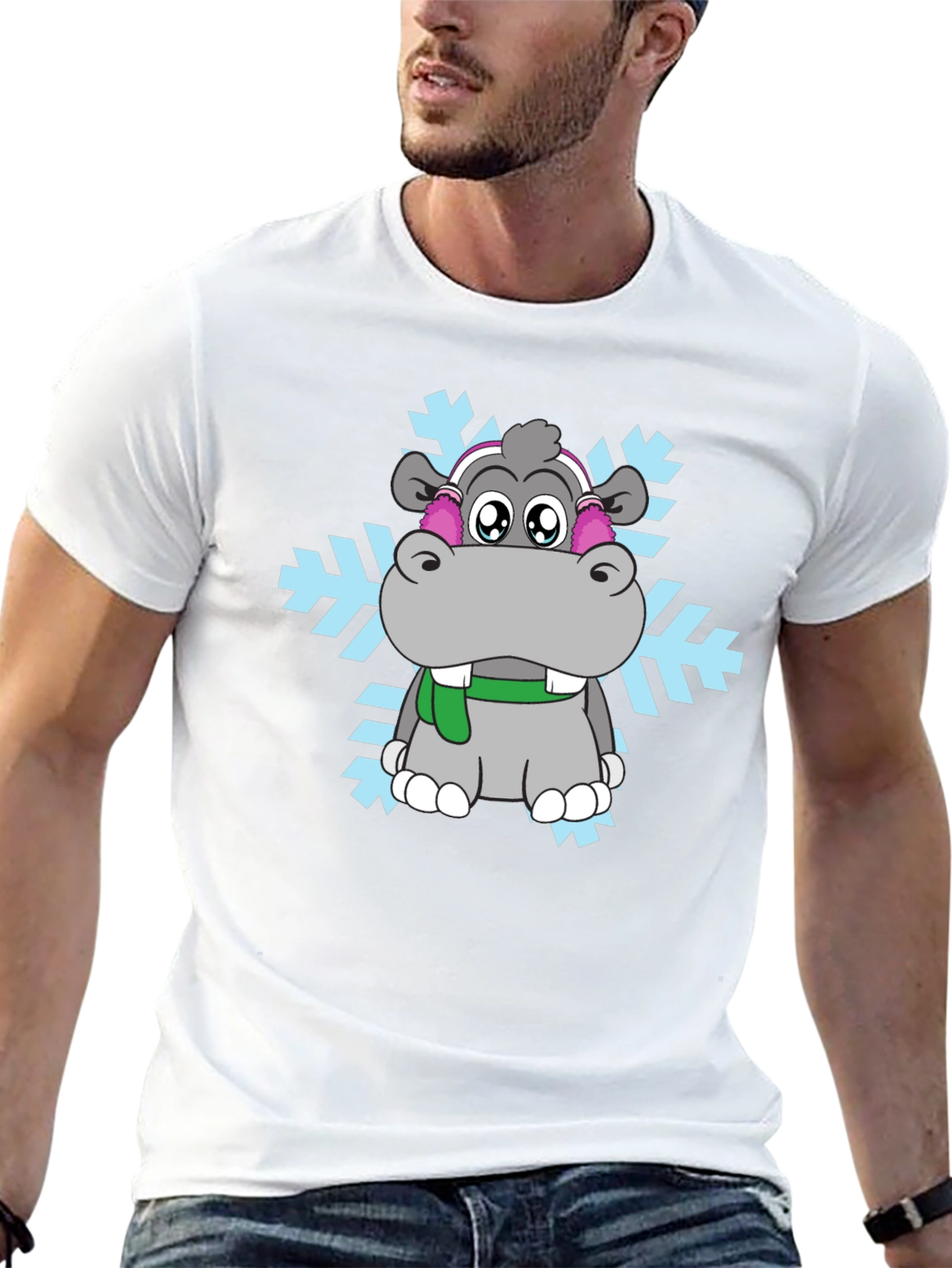 Hippo Snowflake Graphic Tee - Winter Holiday Shirt