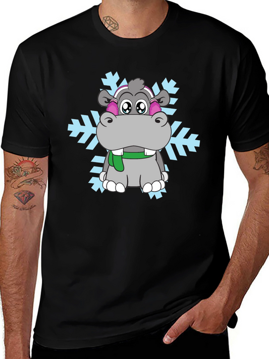 Hippo Snowflake Graphic Tee - Winter Holiday Shirt