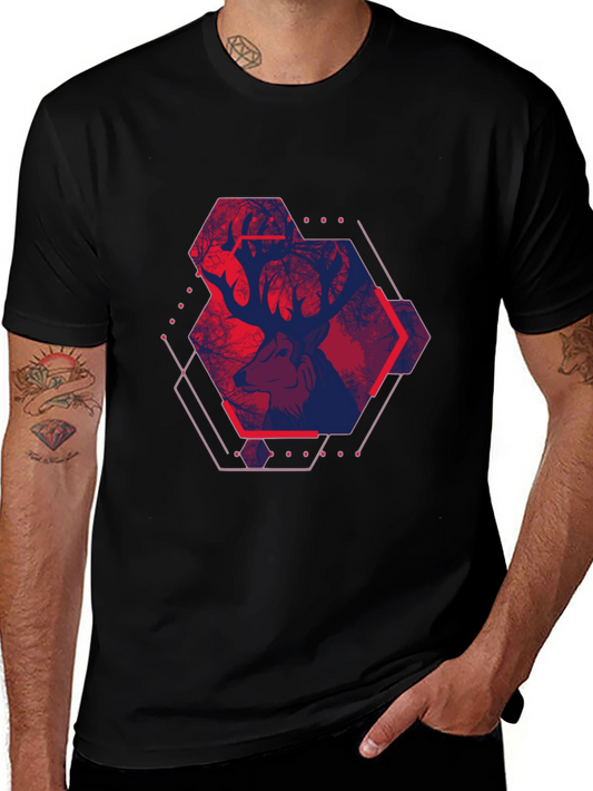 Geometric Deer Graphic Tee - Urban Style