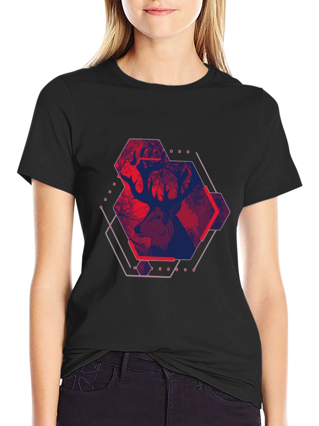 Geometric Deer Graphic Tee - Urban Style