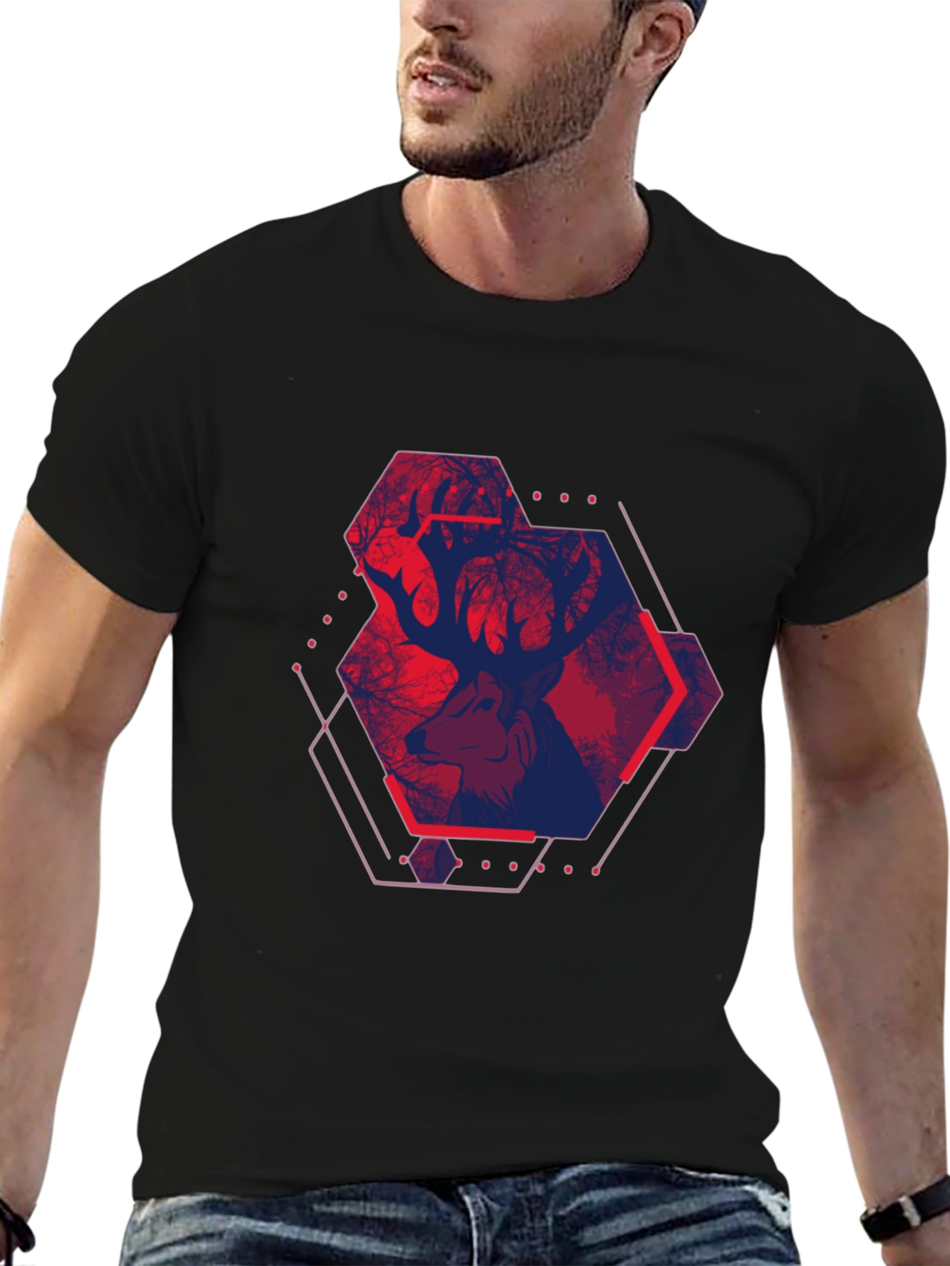 Geometric Deer Graphic Tee - Urban Style