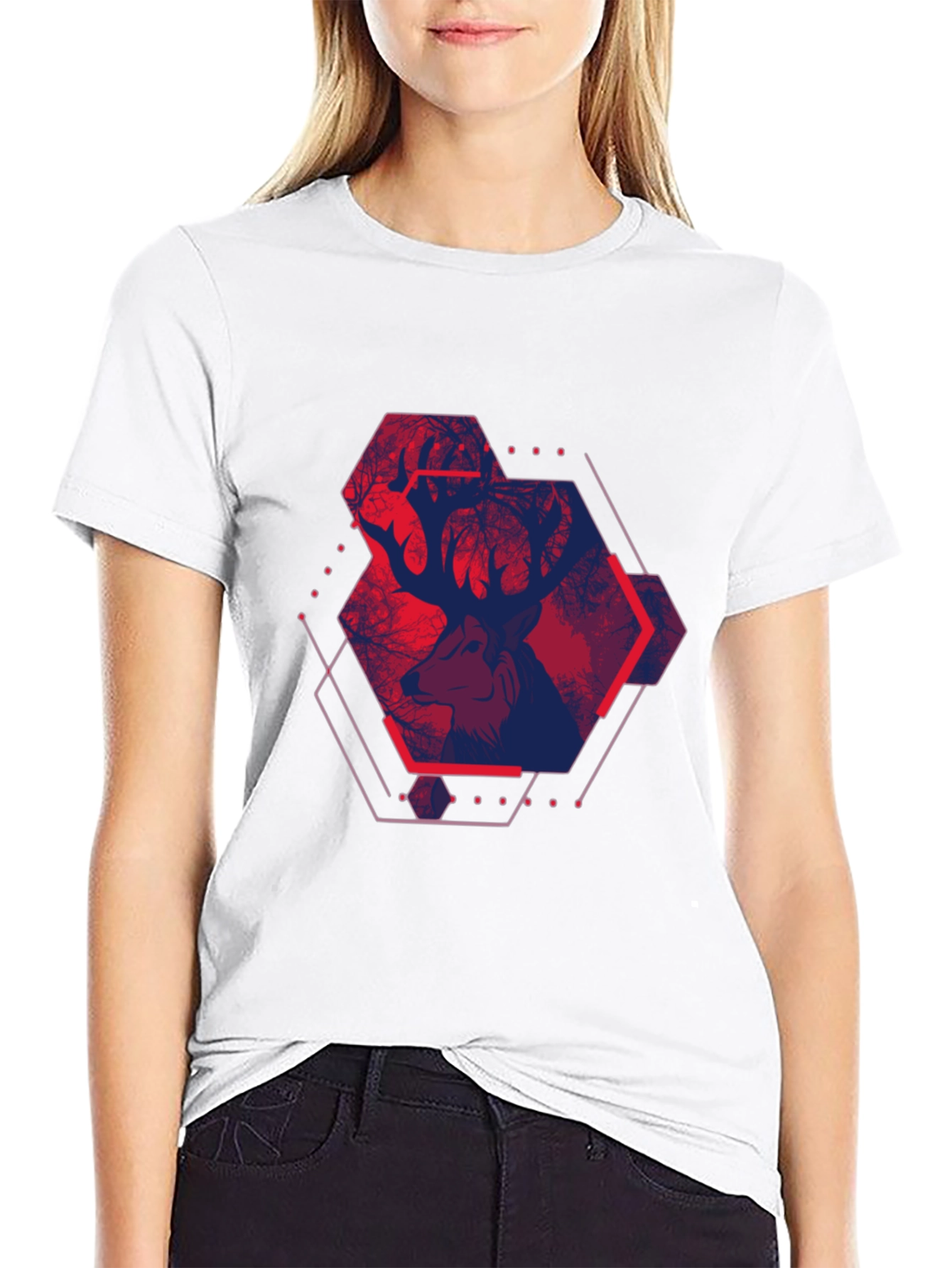 Geometric Deer Graphic Tee - Urban Style