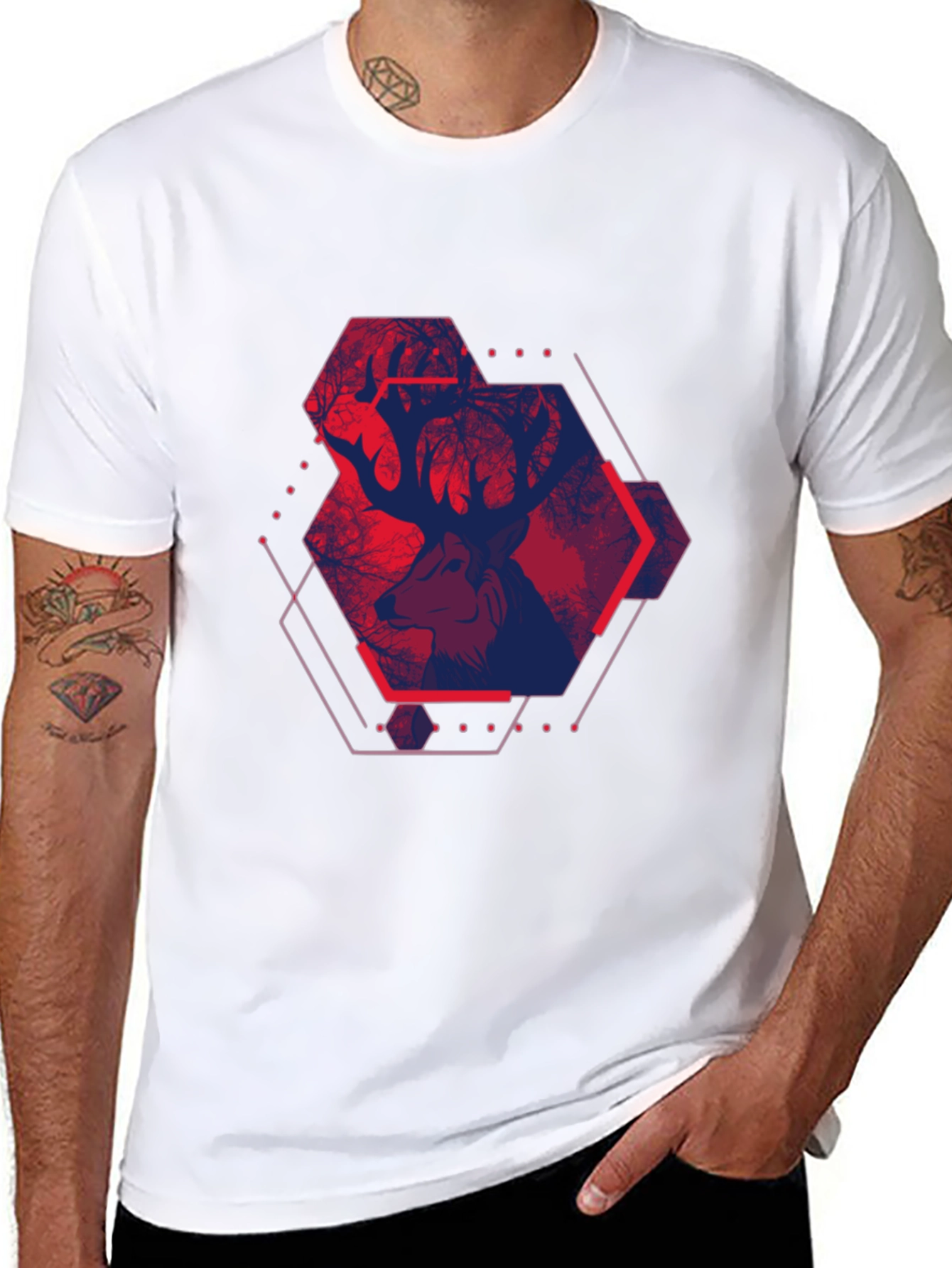 Geometric Deer Graphic Tee - Urban Style