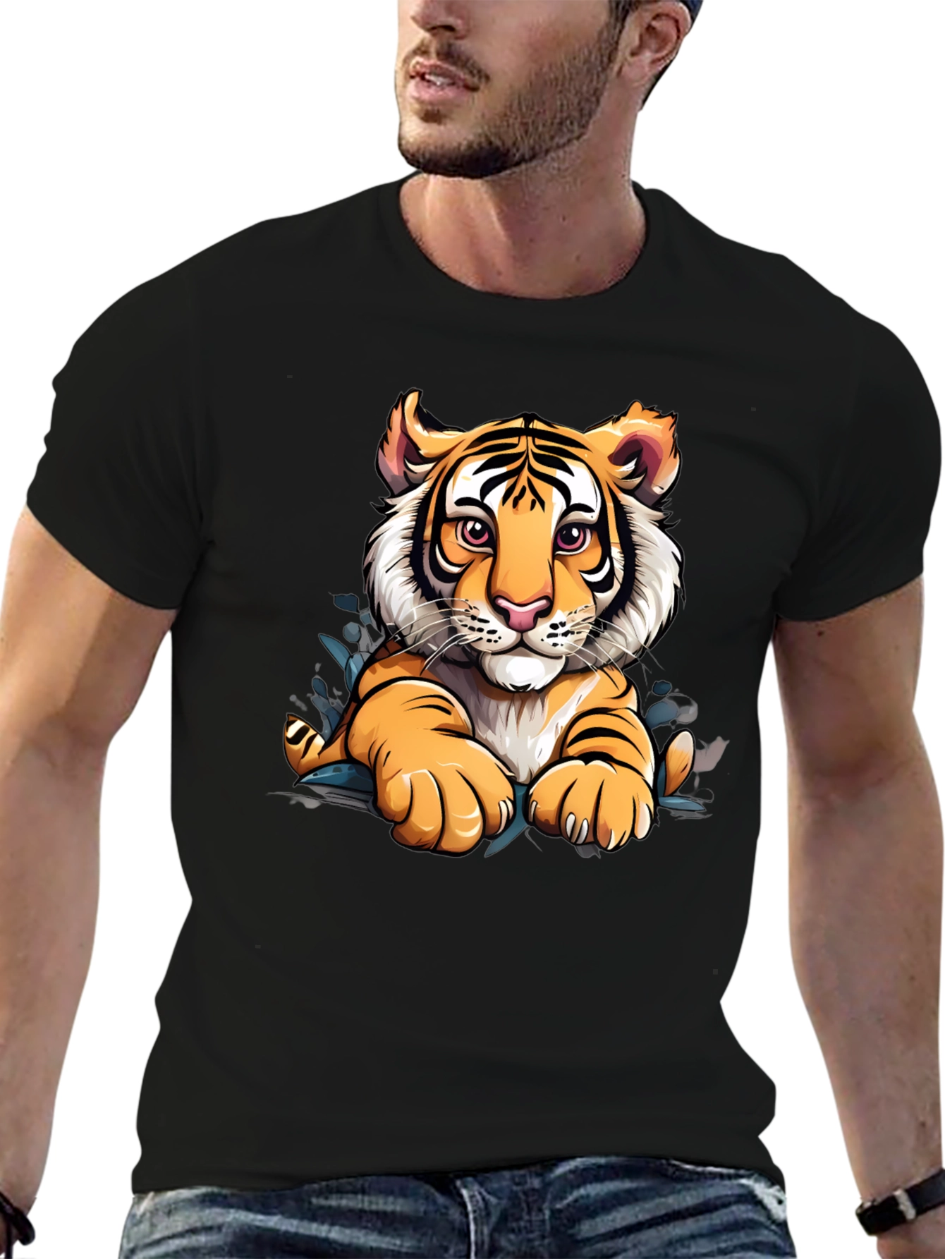 Tiger Graphic Print Mens Black T-Shirt