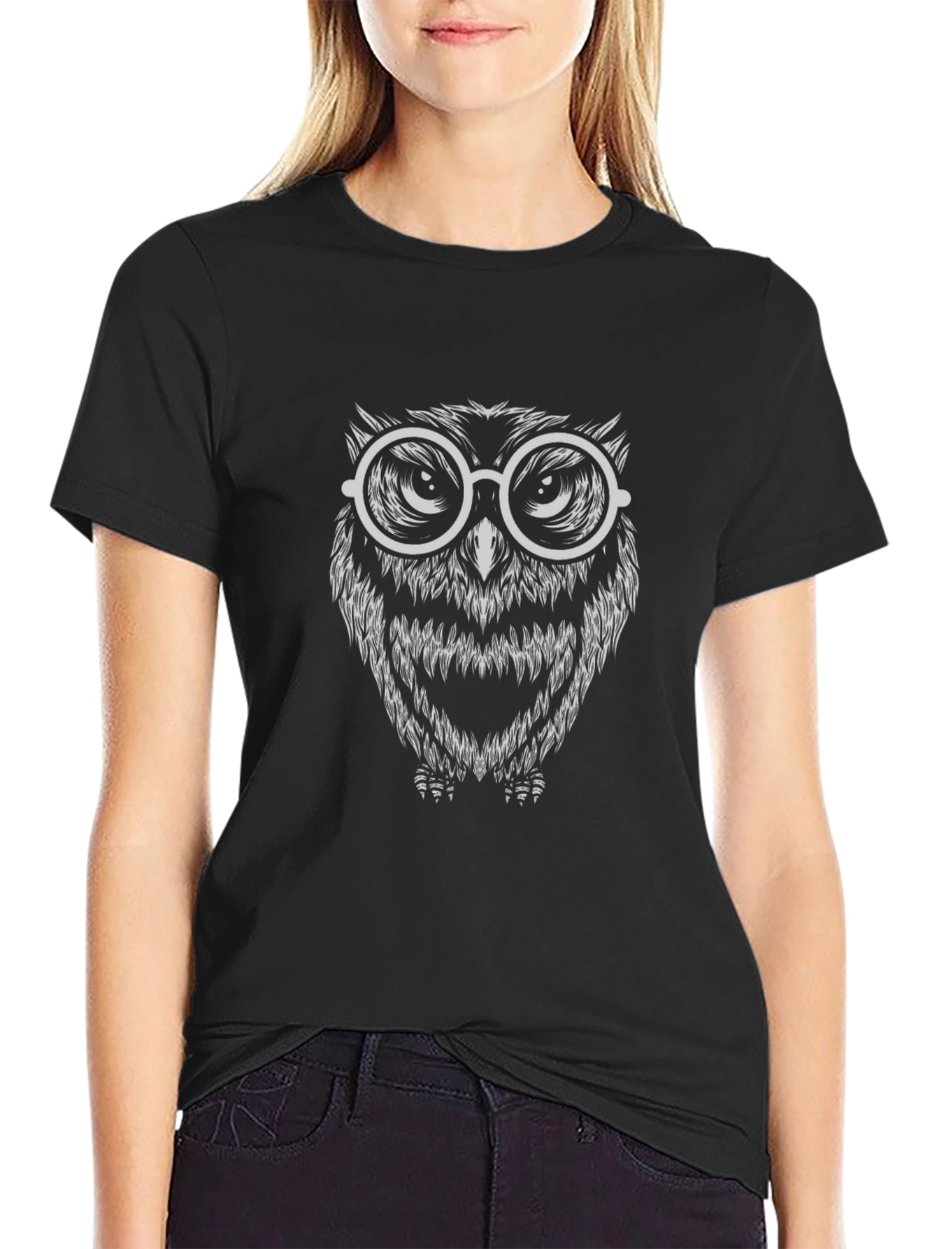 Cool Owl with Glasses Black T-Shirt
