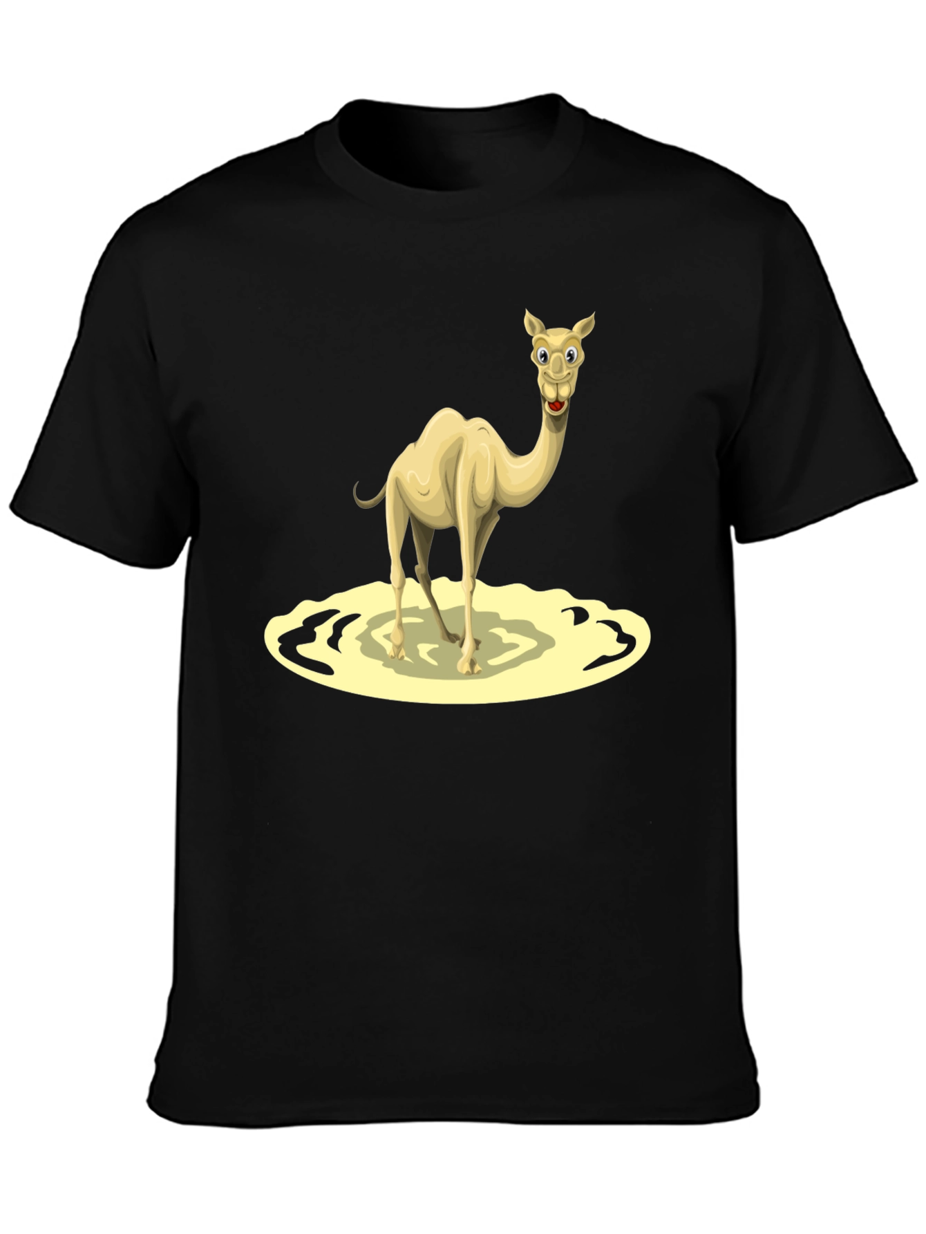 Camel Cartoon Graphic Tee - Black Cotton T-Shirt