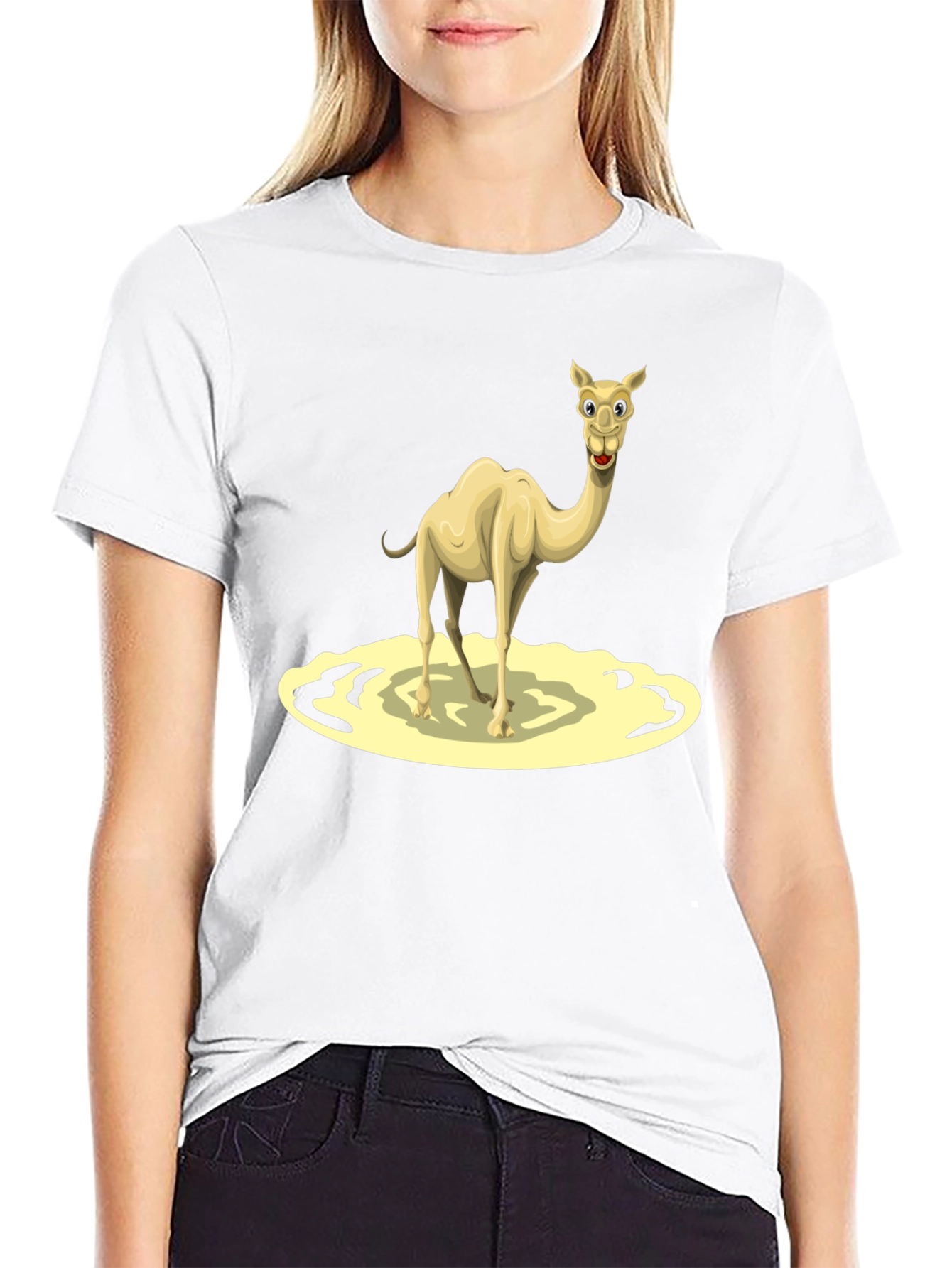 Camel Cartoon Graphic Tee - Black Cotton T-Shirt
