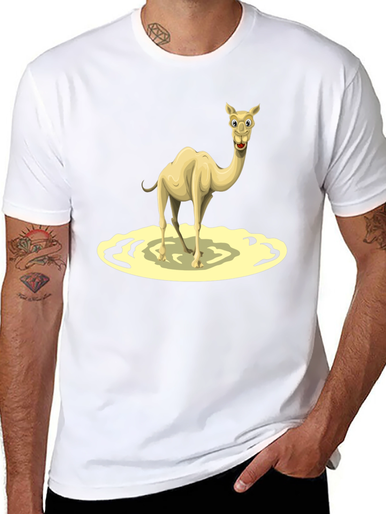 Camel Cartoon Graphic Tee - Black Cotton T-Shirt