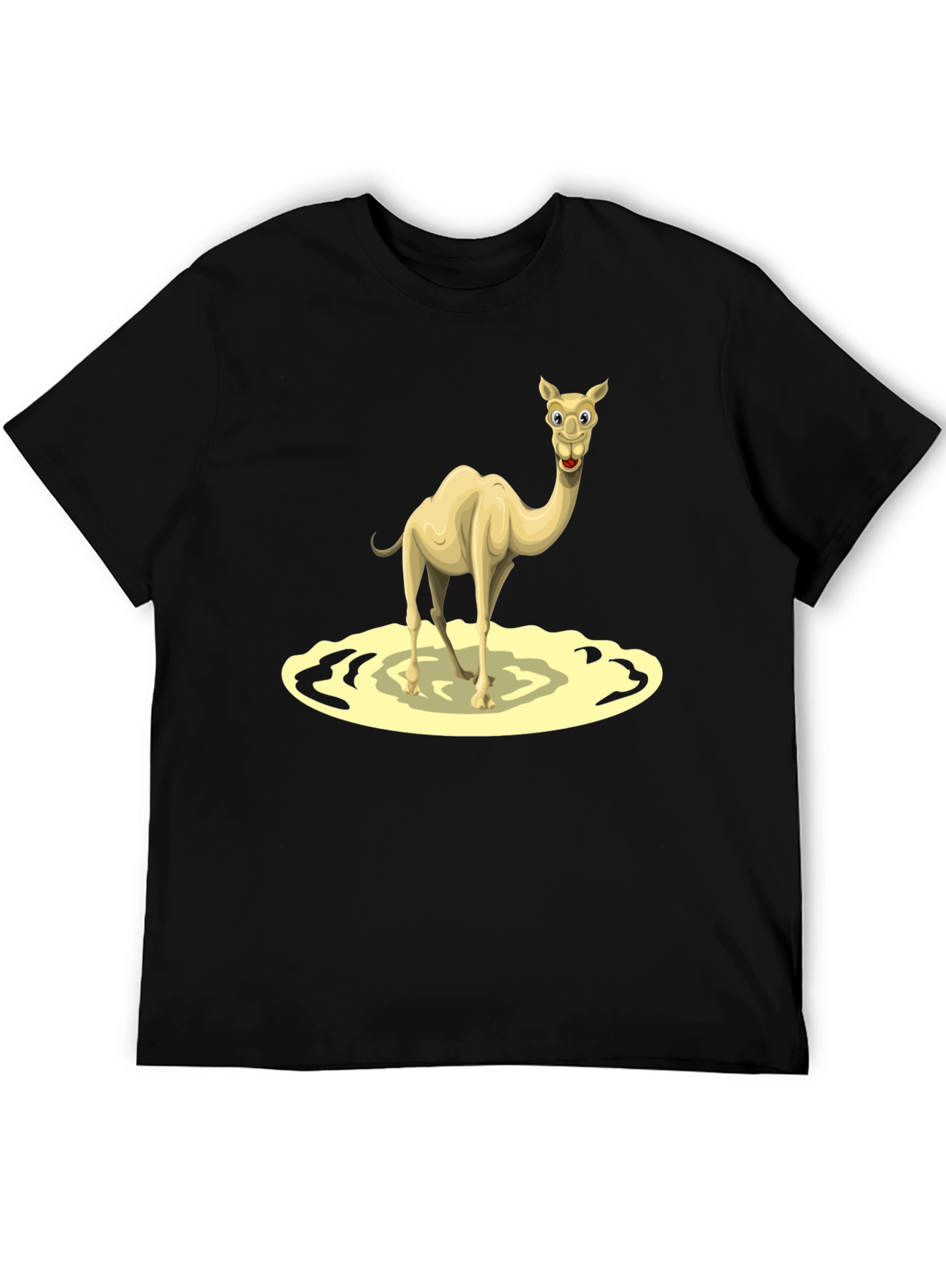 Camel Cartoon Graphic Tee - Black Cotton T-Shirt