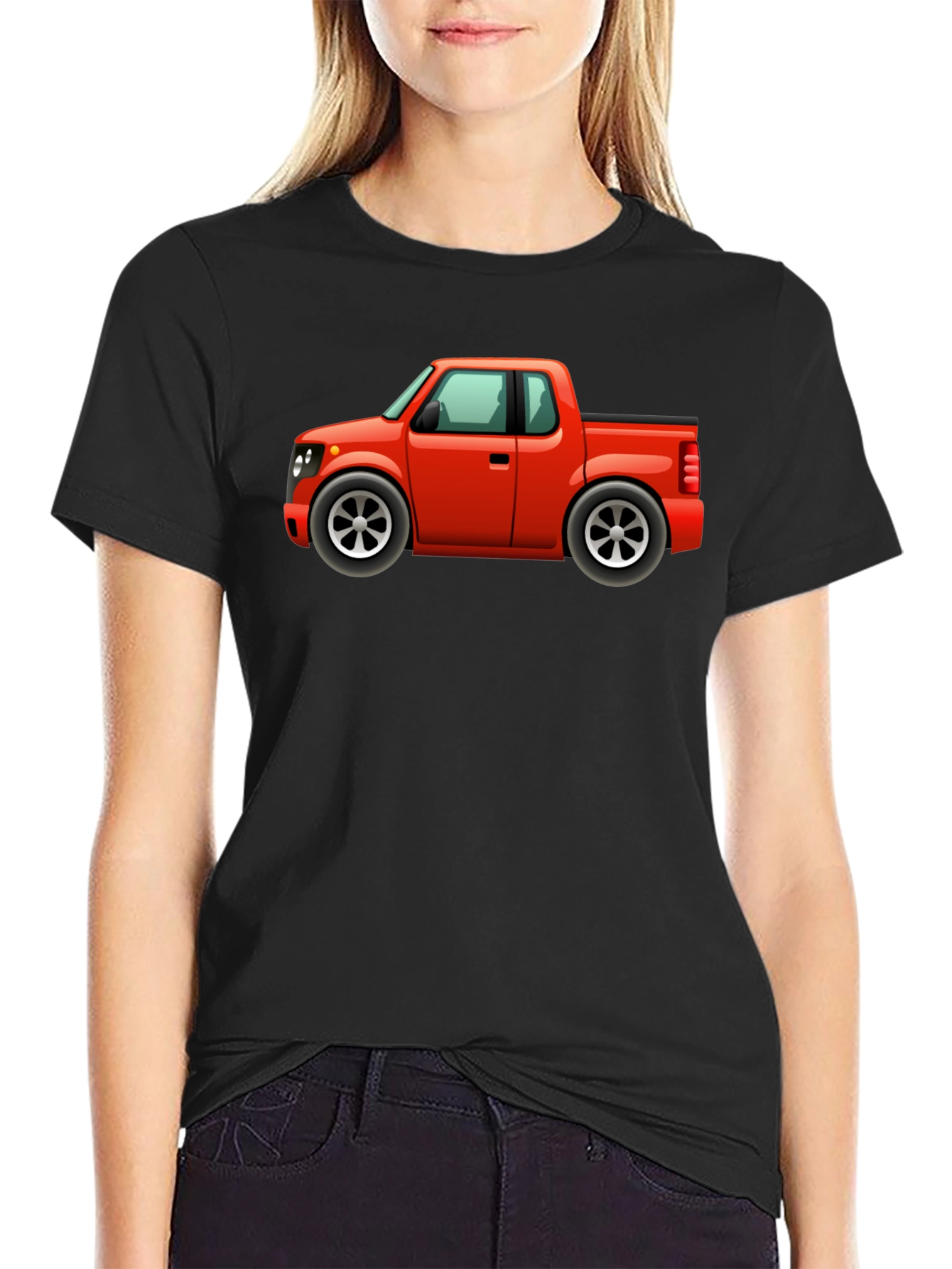 Cartoon Red Pickup Truck Black T-Shirt