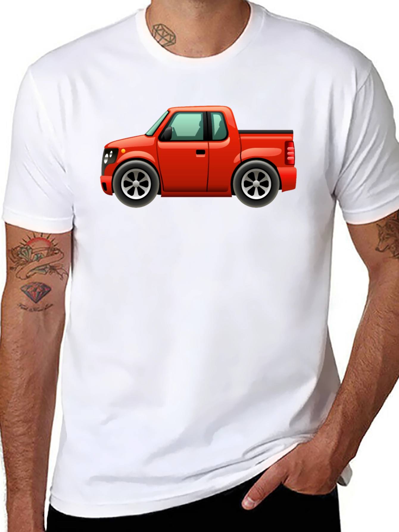 Cartoon Red Pickup Truck Black T-Shirt