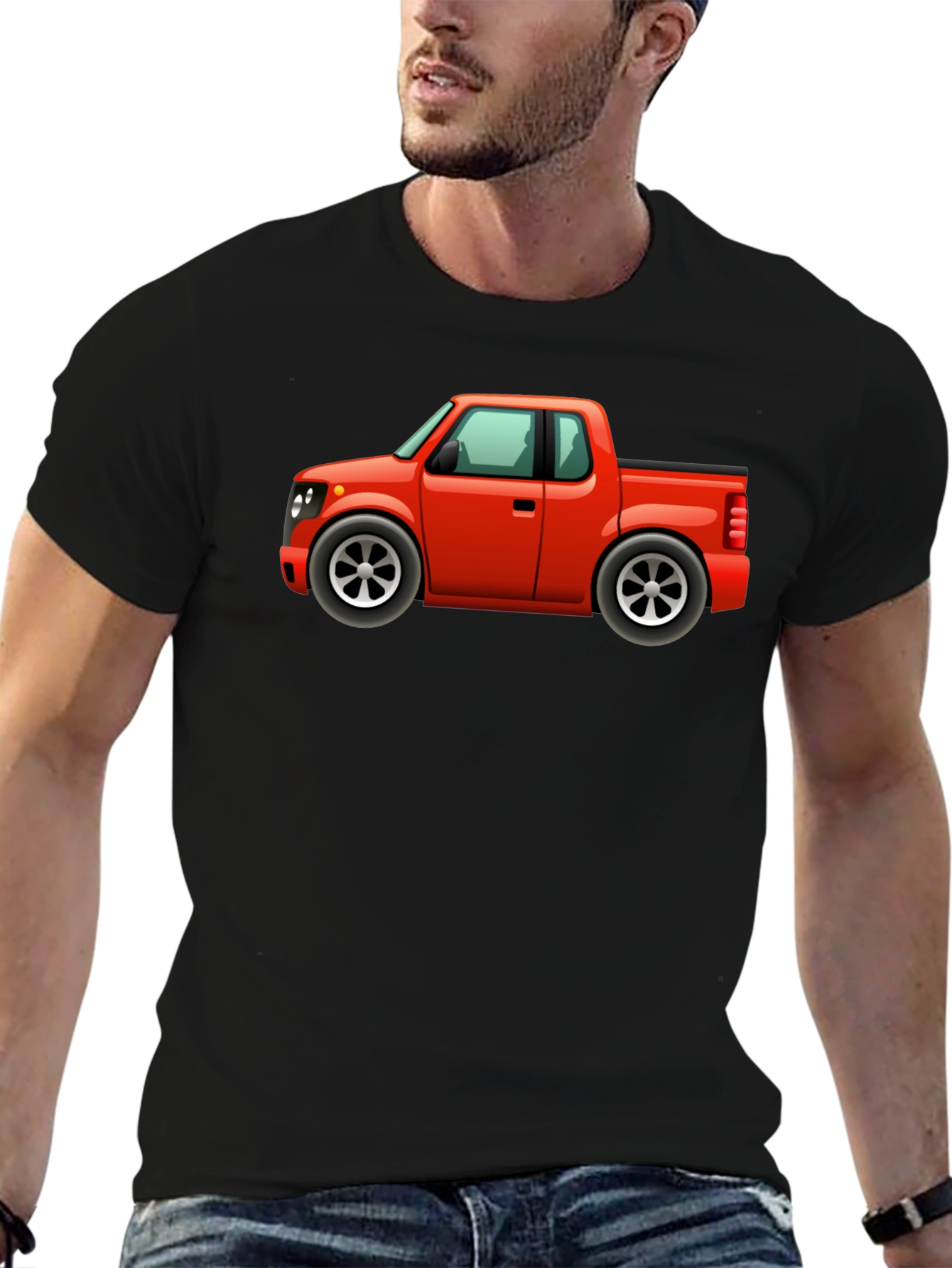 Cartoon Red Pickup Truck Black T-Shirt