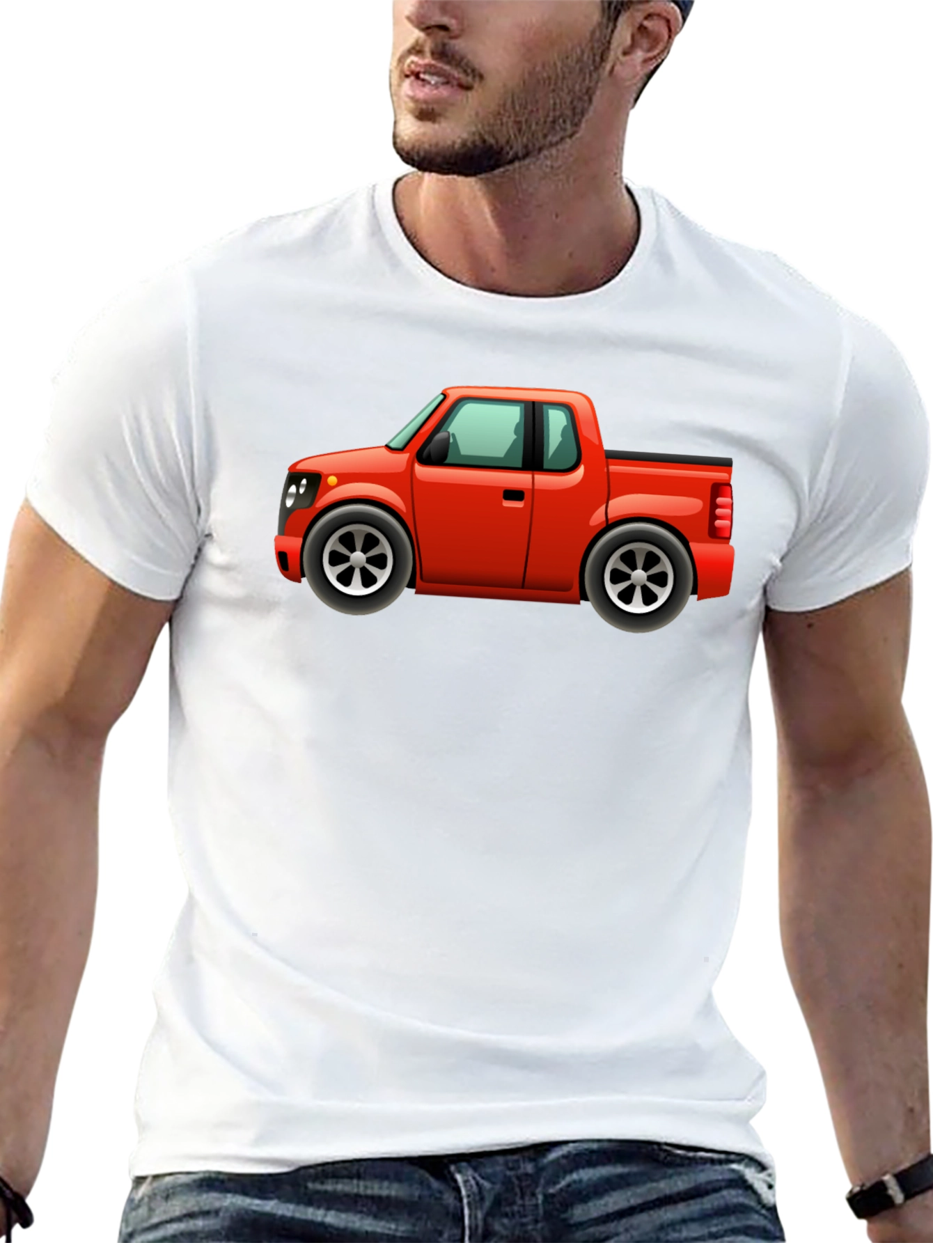 Cartoon Red Pickup Truck Black T-Shirt