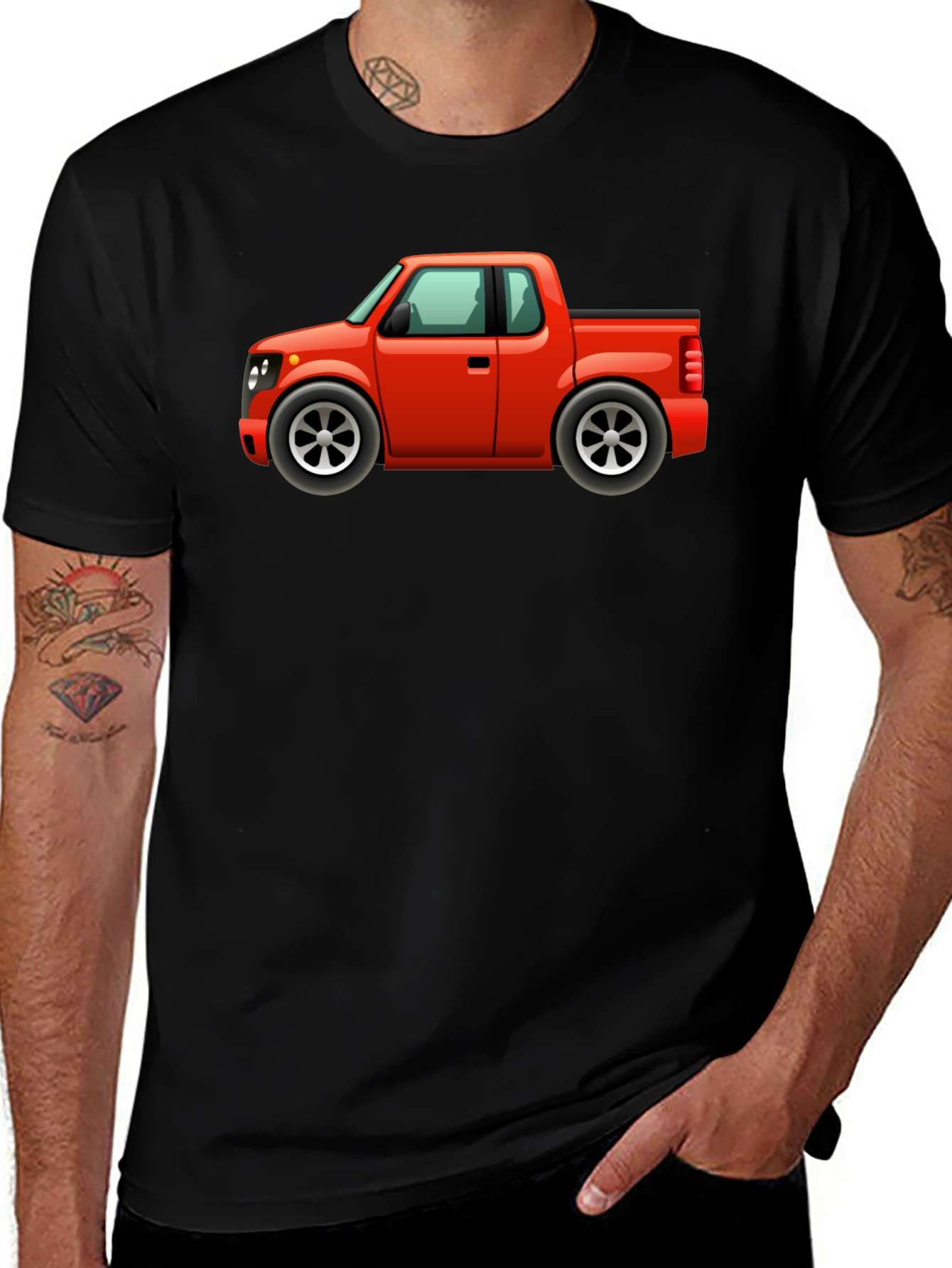 Cartoon Red Pickup Truck Black T-Shirt