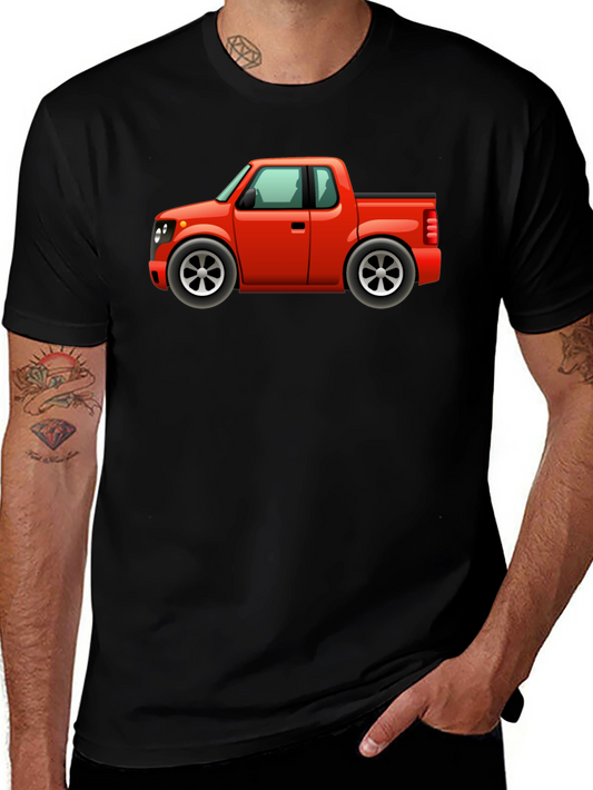 Cartoon Red Pickup Truck Black T-Shirt