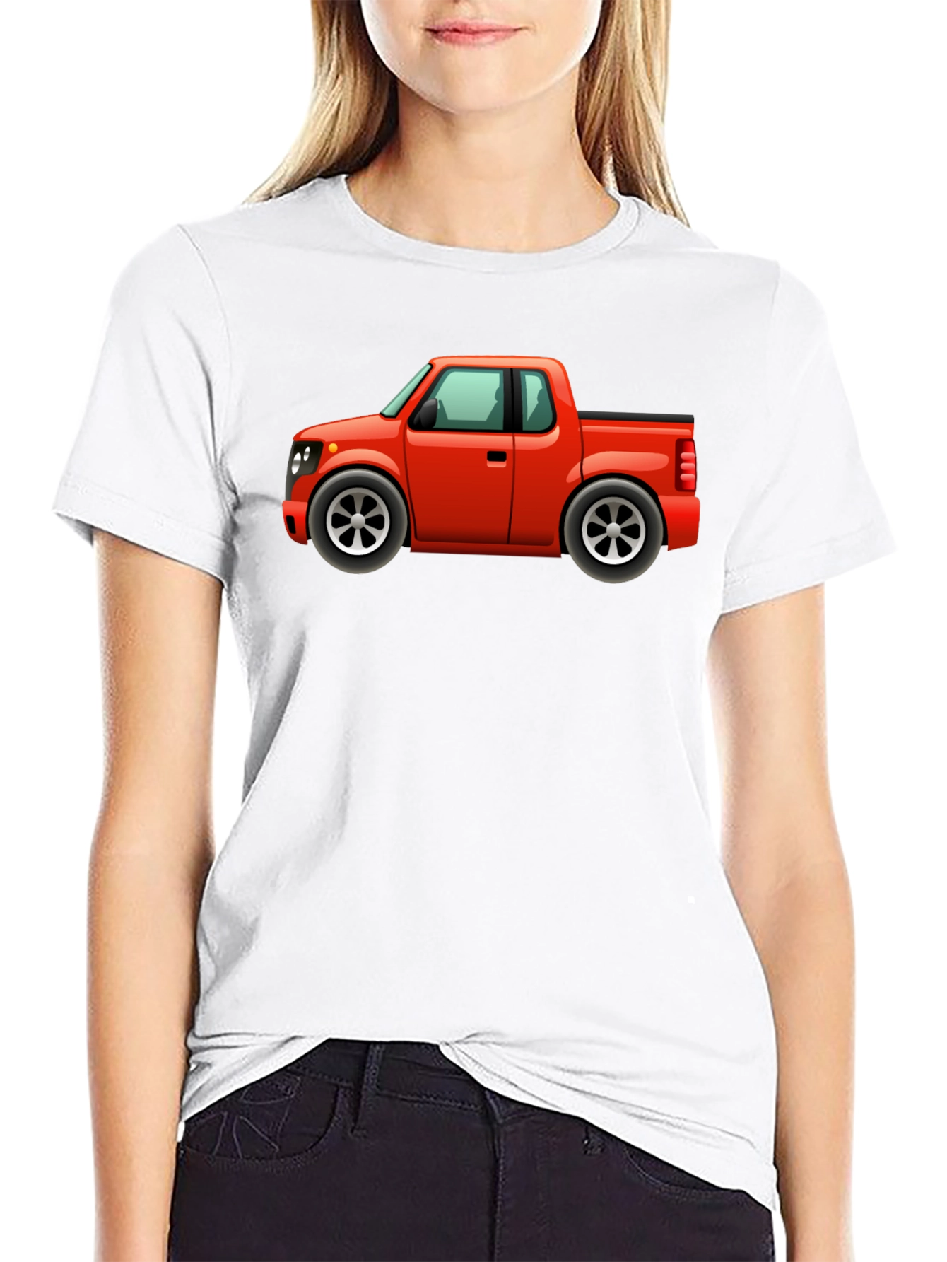 Cartoon Red Pickup Truck Black T-Shirt