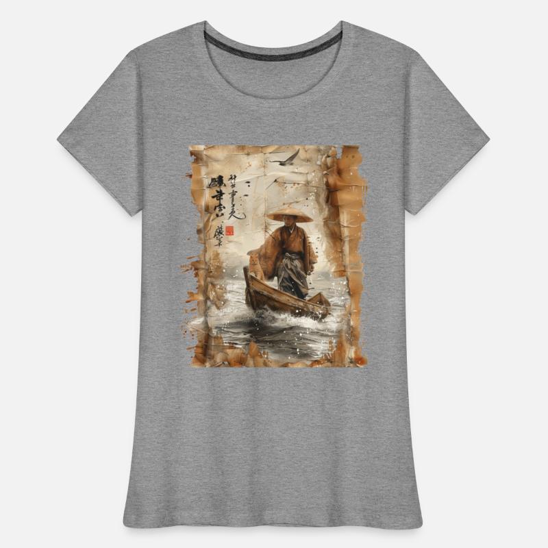 Silhouette Papyrus Scroll Japanese Art Fisherman