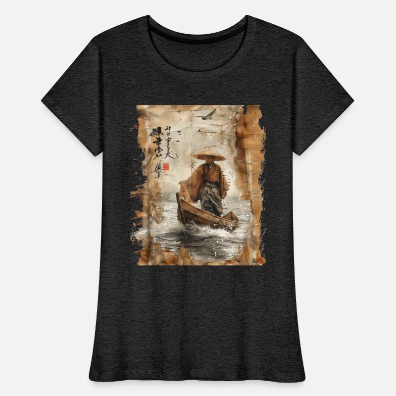 Silhouette Papyrus Scroll Japanese Art Fisherman