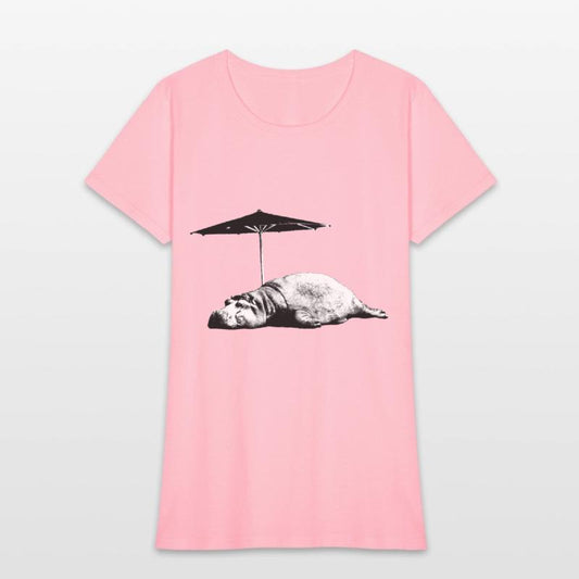 Sleeping hippo with parasol
