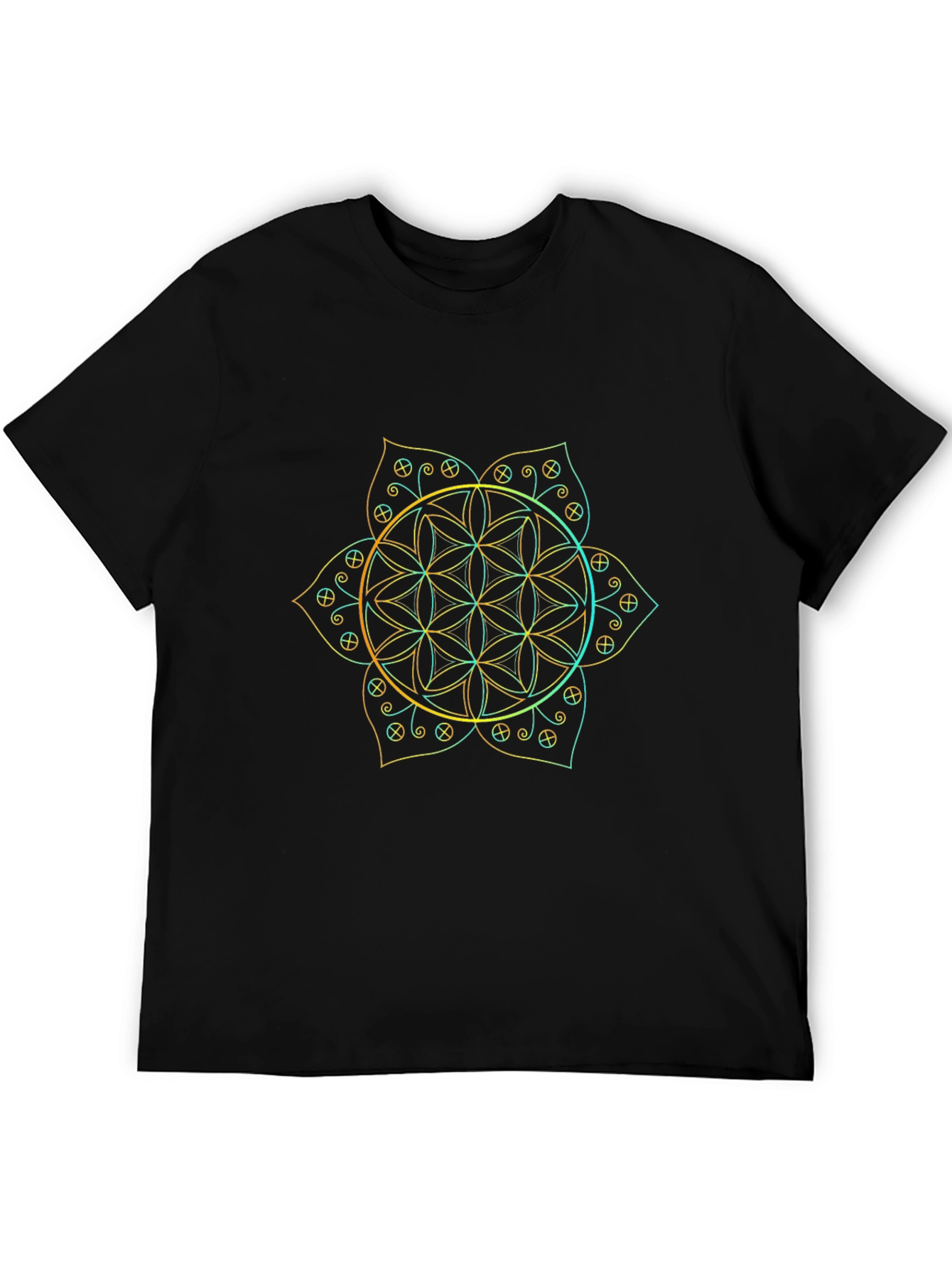 Geometric Flower of Life Graphic Tee - Black