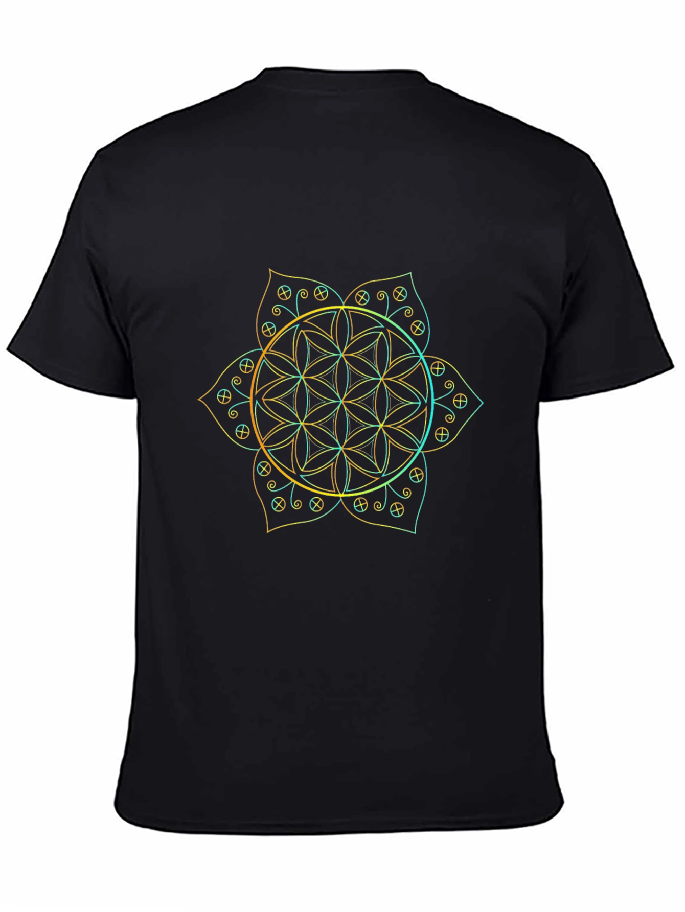 Geometric Flower of Life Graphic Tee - Black