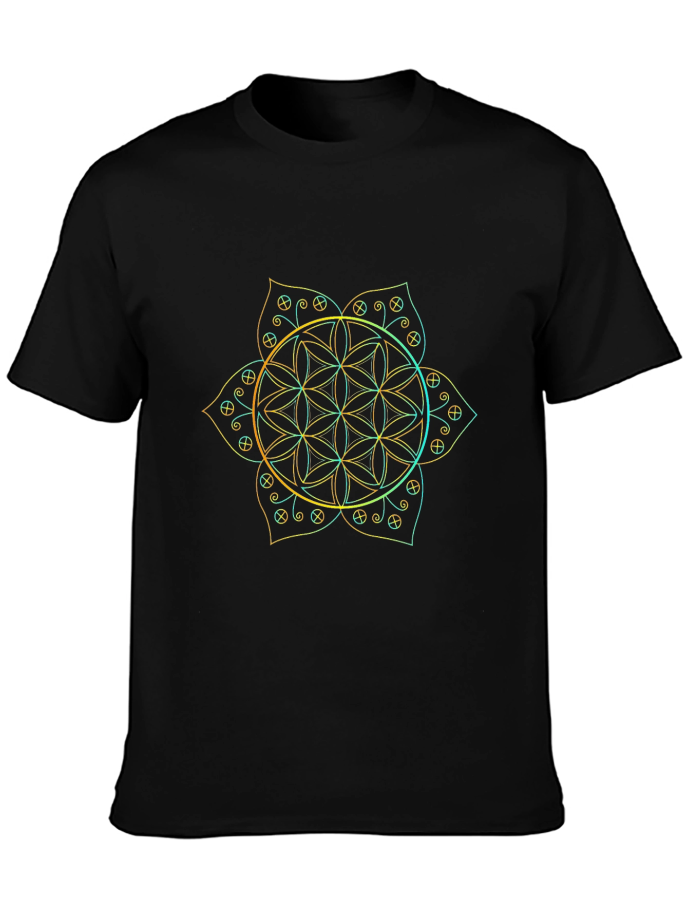 Geometric Flower of Life Graphic Tee - Black