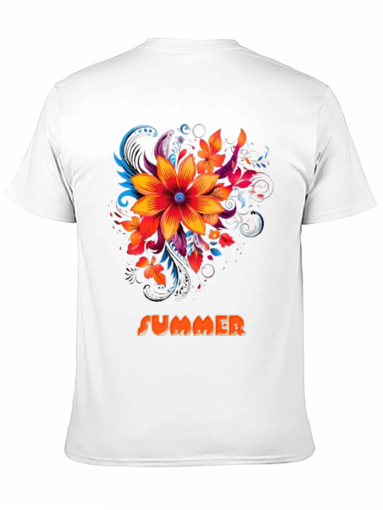 Summer Floral Graphic Print Mens Black T-Shirt
