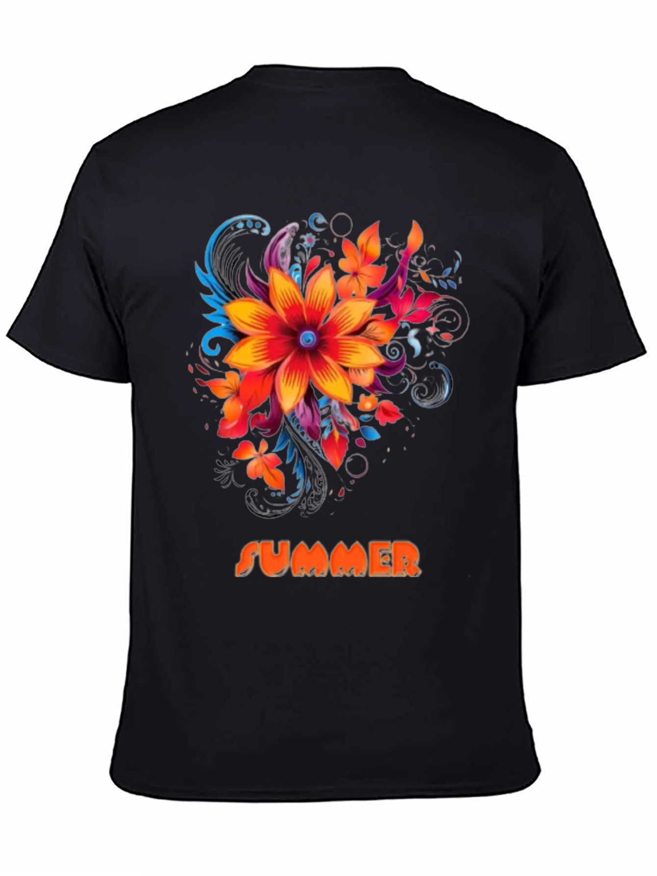 Summer Floral Graphic Print Mens Black T-Shirt
