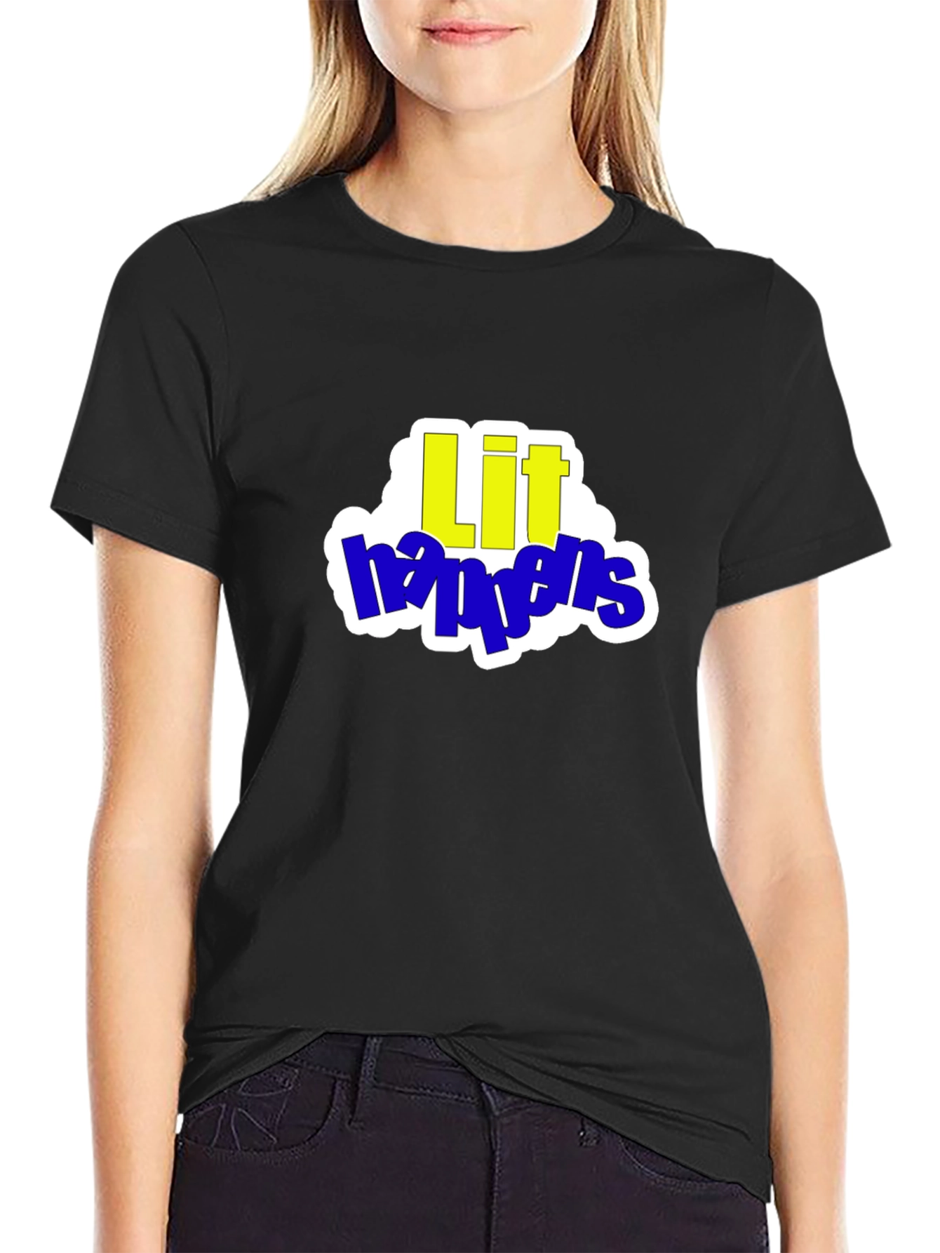 Lit Happens Graphic Tee - Trendy Crew Neck T-Shirt