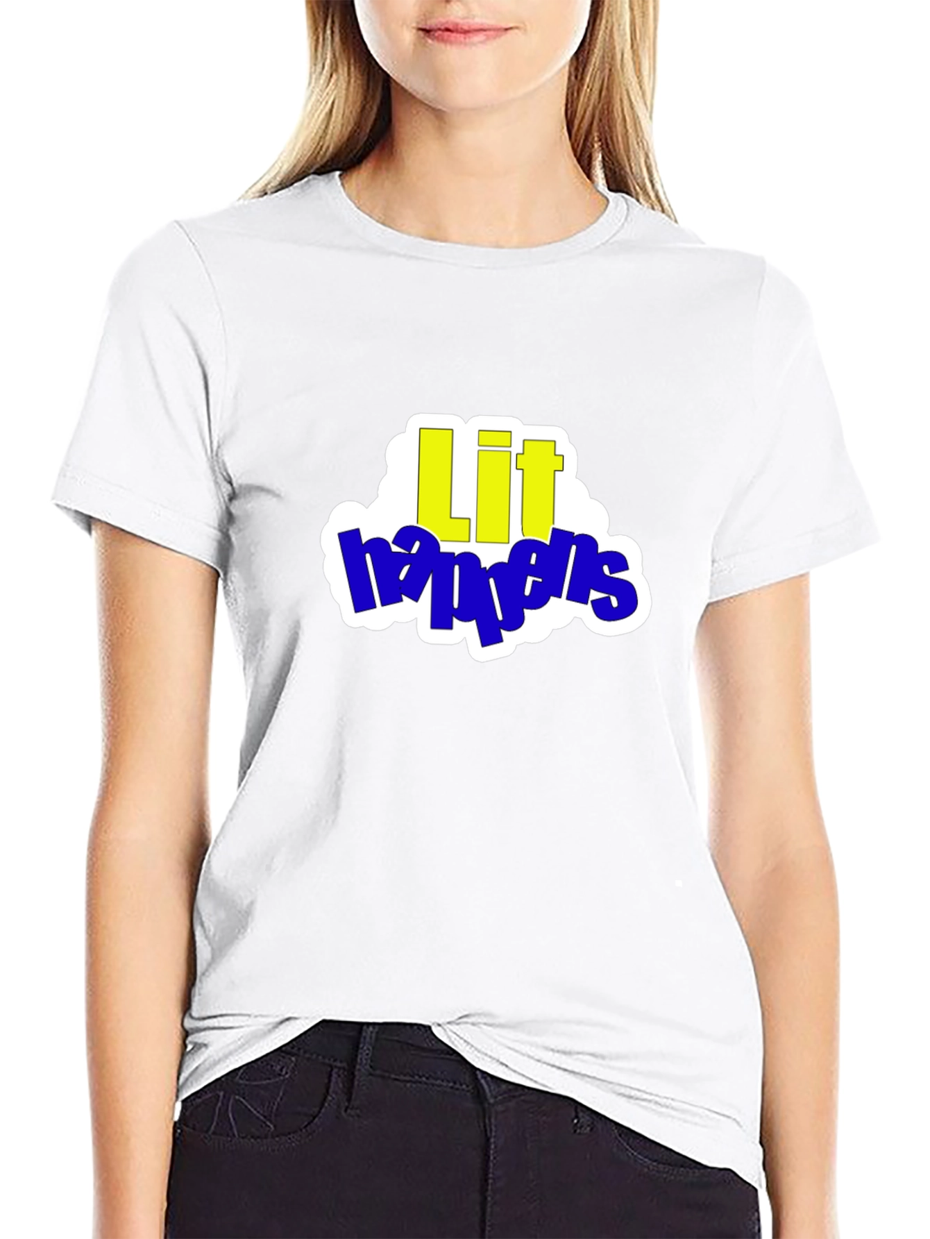 Lit Happens Graphic Tee - Trendy Crew Neck T-Shirt
