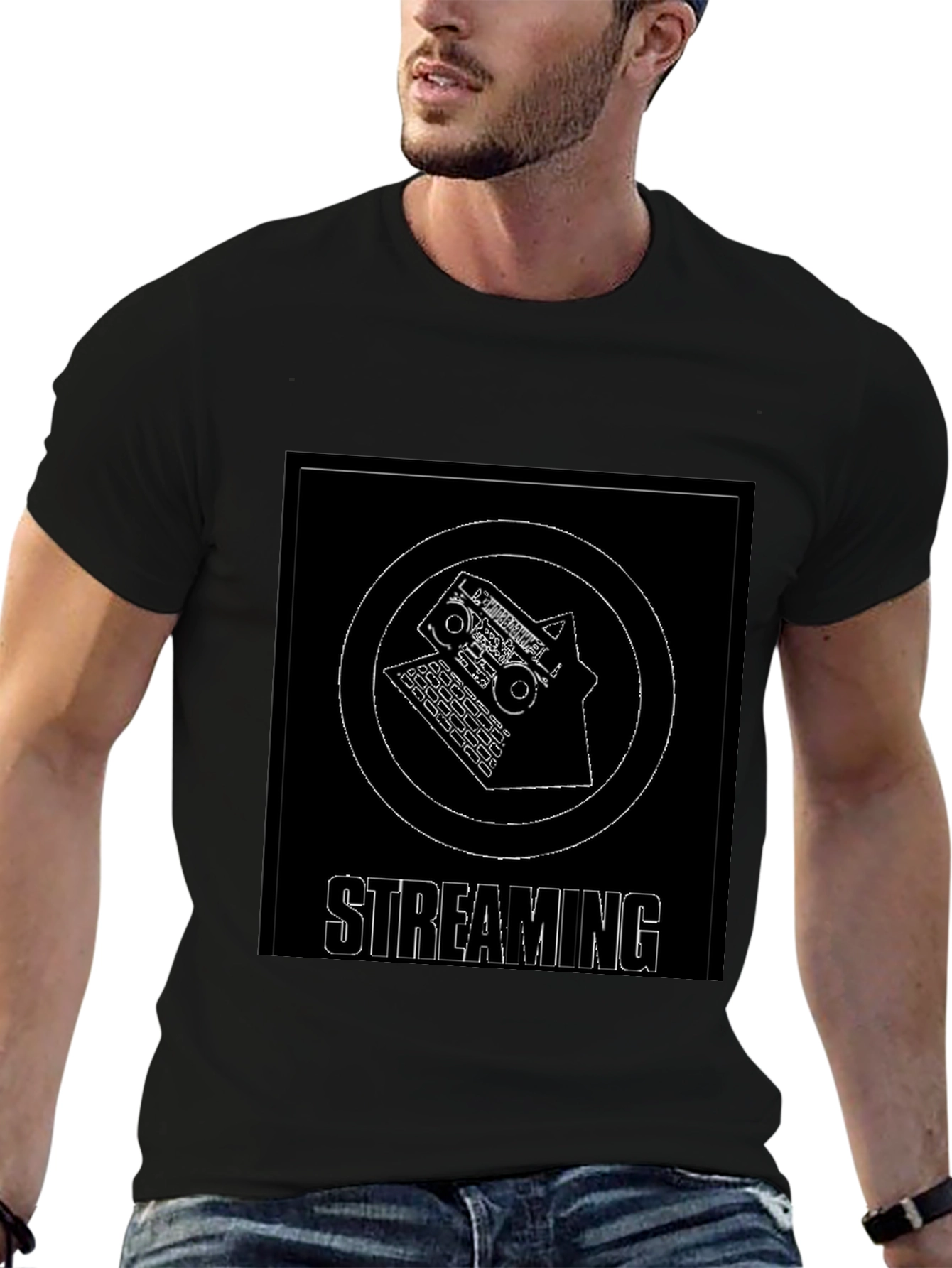 Streaming Graphic Tee - Black Cotton T-Shirt
