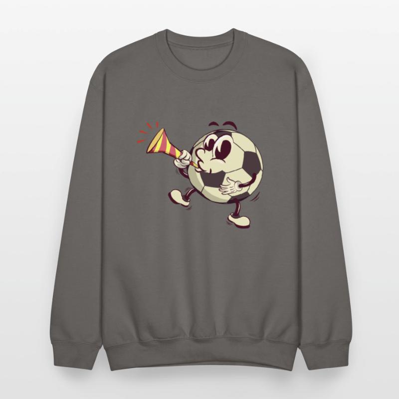 soccer ball cartoon blowing party trumpet