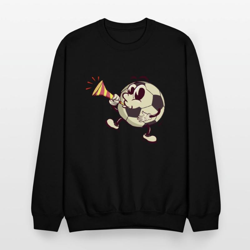 soccer ball cartoon blowing party trumpet