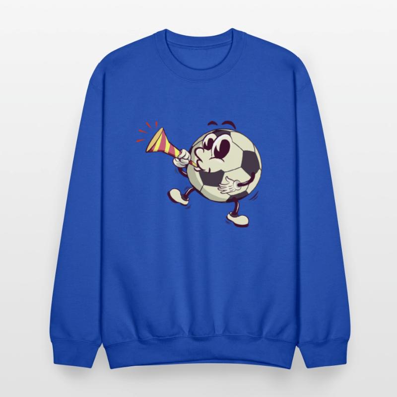 soccer ball cartoon blowing party trumpet