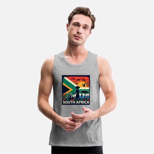 South Africa, colorful flag with birds, and trees