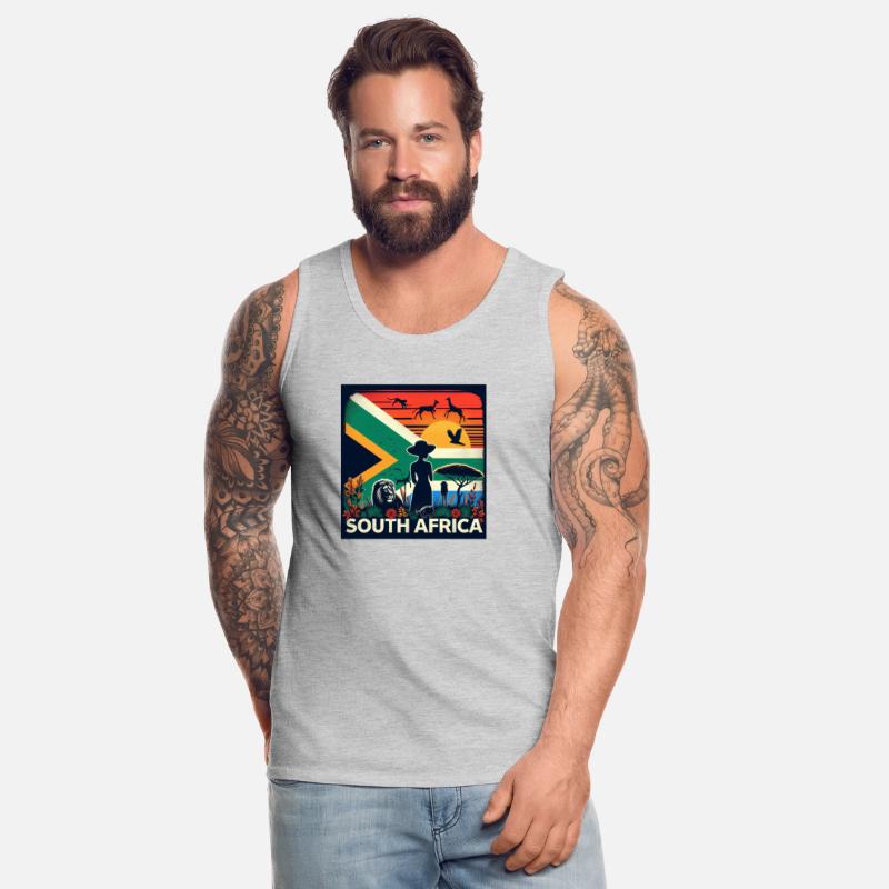 South Africa, colorful flag with birds, and trees