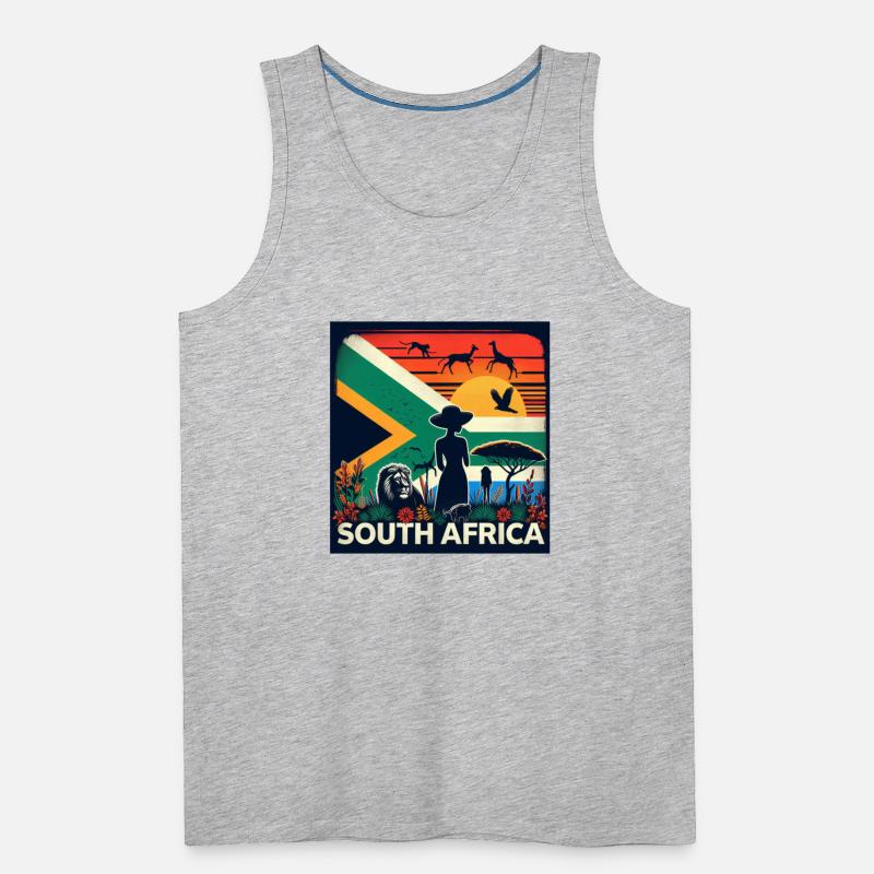 South Africa, colorful flag with birds, and trees