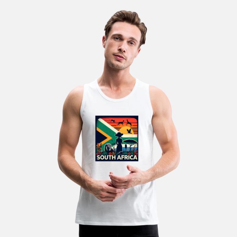 South Africa, colorful flag with birds, and trees