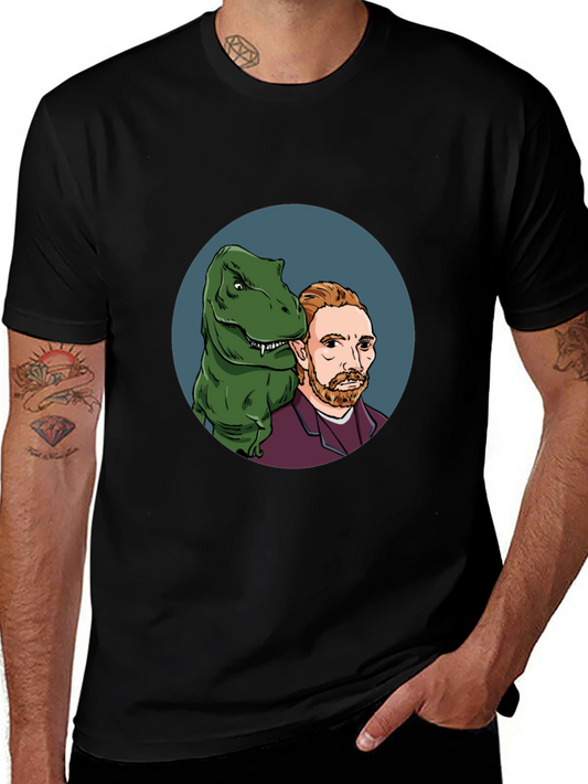 Dino Van Gogh Graphic Tee - Unique Mens Black T-Shirt