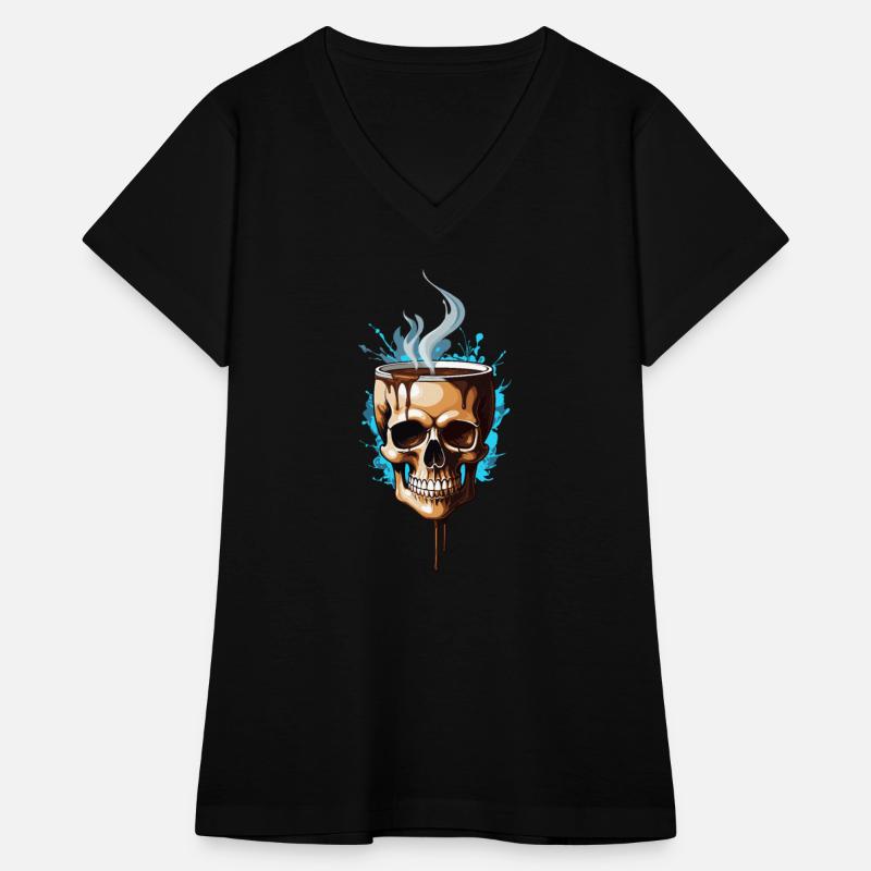 Steaming black coffee in skull