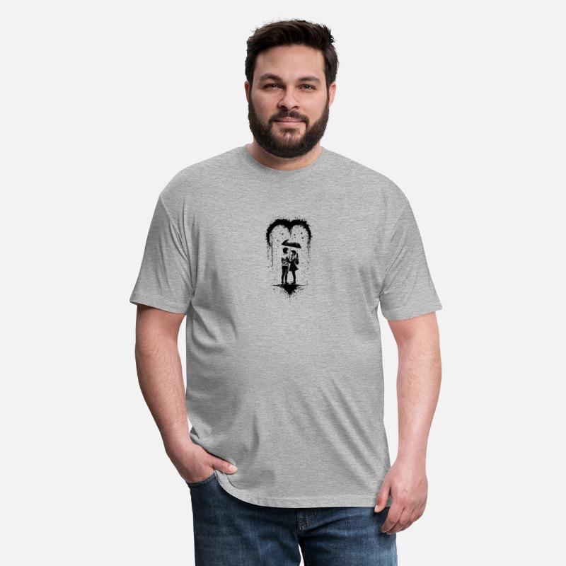 Street art couple with umbrella heart love rain