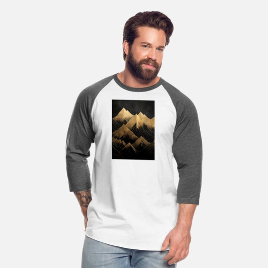 Stylized golden mountains on a dark background.