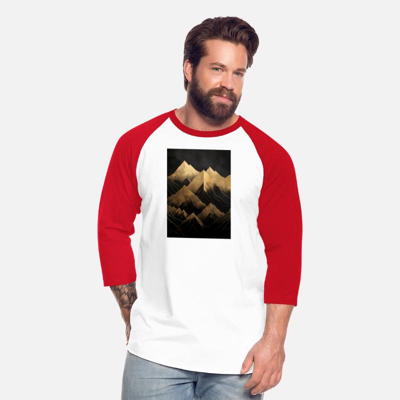 Stylized golden mountains on a dark background.