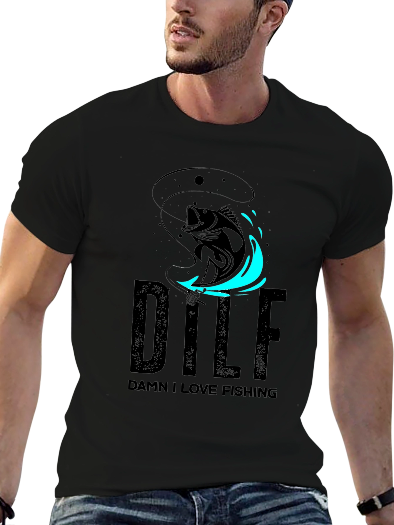 DILF Damn I Love Fishing Graphic Tee - Black