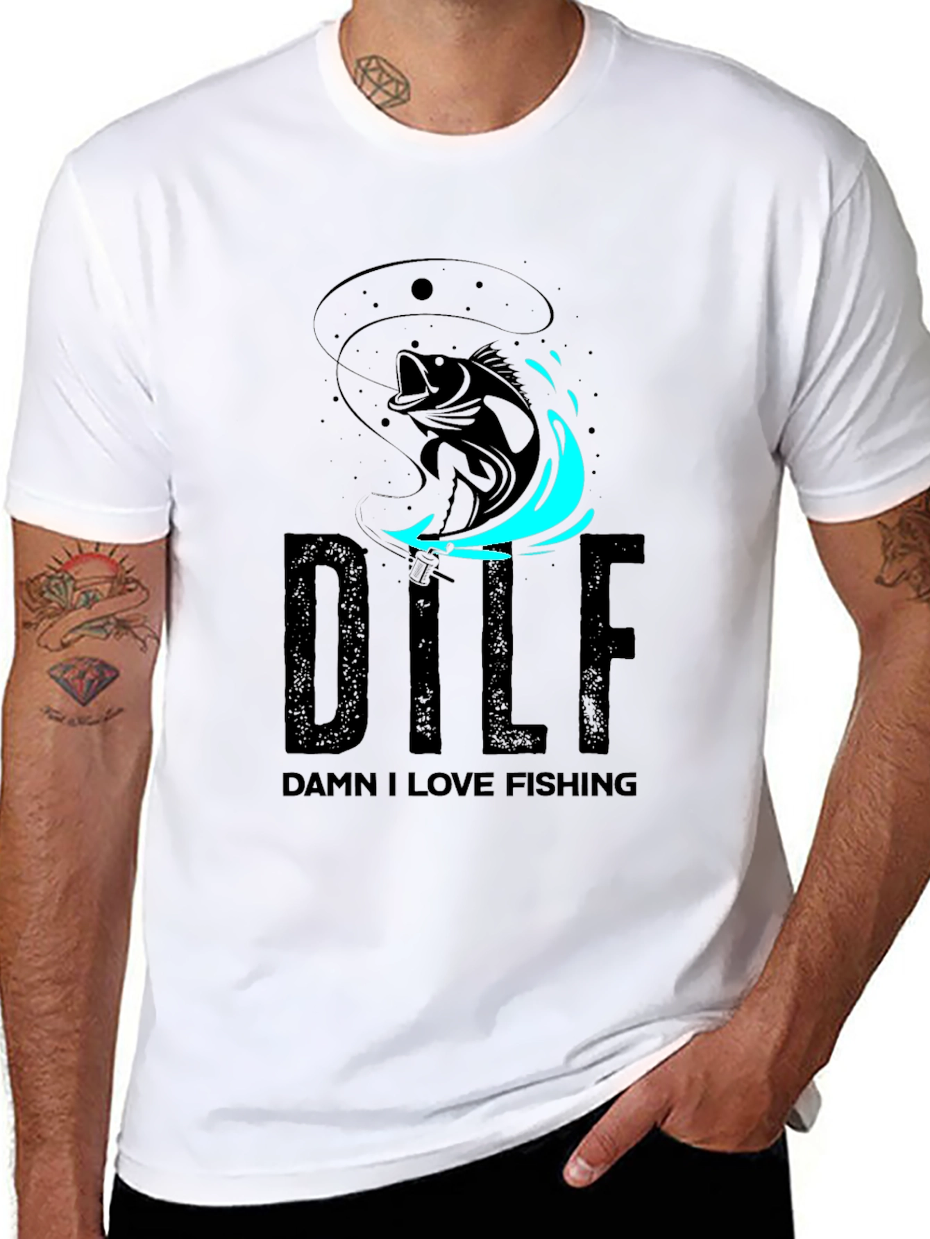 DILF Damn I Love Fishing Graphic Tee - Black