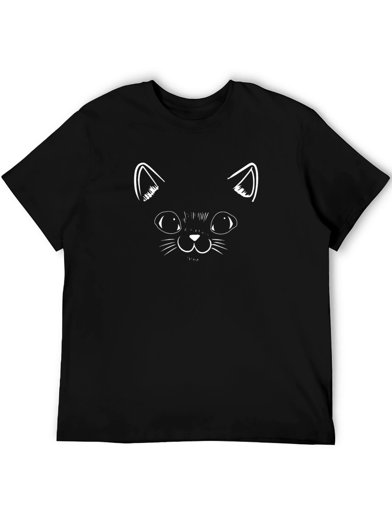 Black Cat Face Graphic Tee - Mens Crewneck T-Shirt